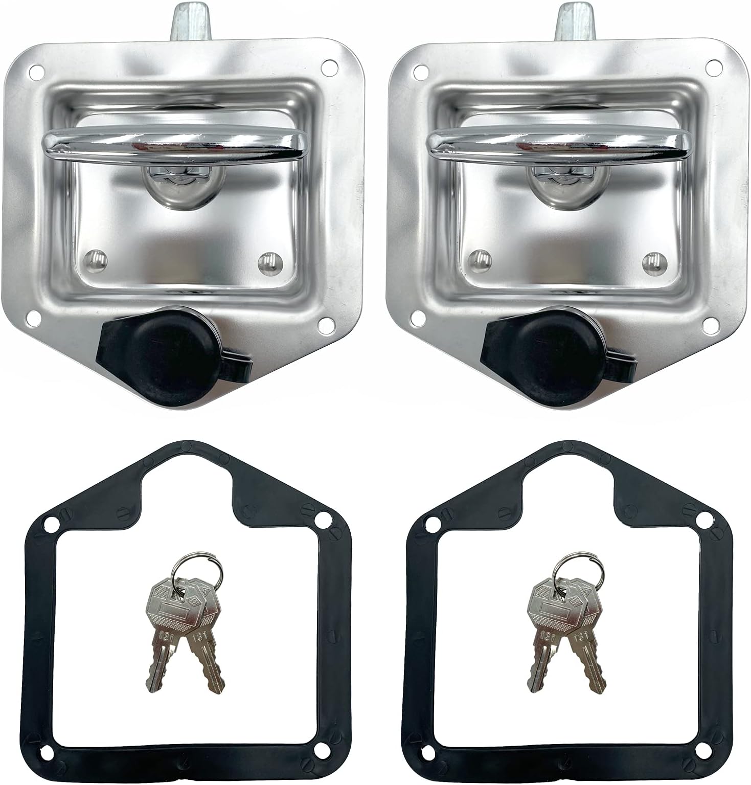 2 Pcs L8815 Tool Box Latch T Handle Latches with Lock Highly Polished Stainless Steel for Trailer Door RV Camper Truck Bed Toolboxes - Folding with Gasket