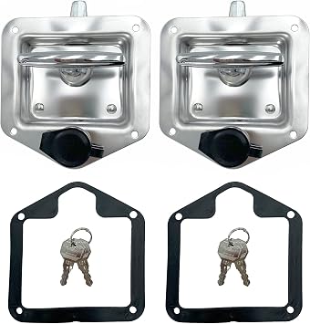 2 Pcs L8815 Tool Box Latch T Handle Latches with Lock Highly Polished Stainless Steel for Trailer Door RV Camper Truck Bed Toolboxes - Folding with Gasket