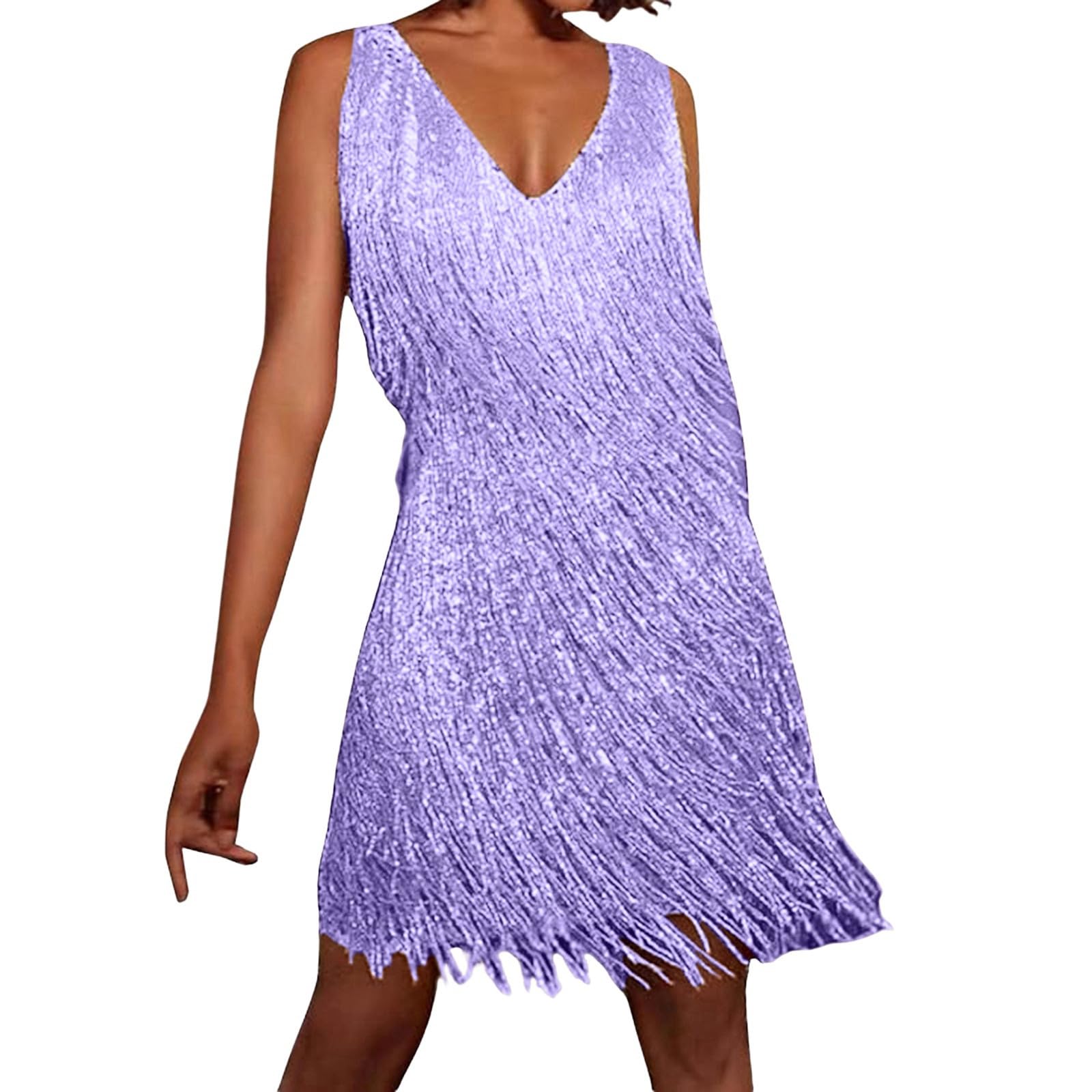 Glitter Dress Women's Tina Turner Fringe Dress Ochre/Gold Disco Outfit 70s Fringe Dress 20s Charleston Mini Dress Sequin Dresses for Women Spaghetti Straps Sexy Short Latin Dance Dress
