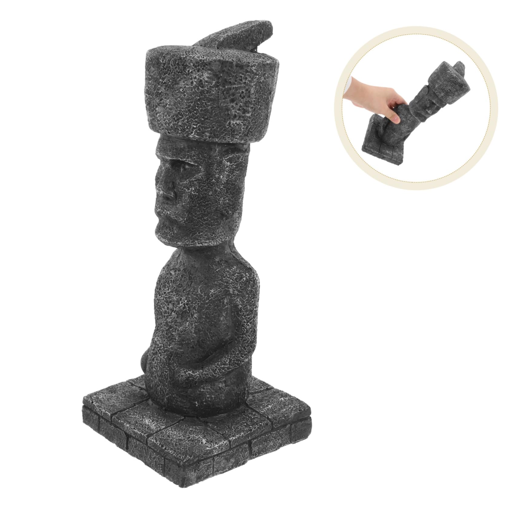 ULTECHNOVO Statua Moai Facile da Sistemare in Resina, Decorazione Antica Effetto Roccia Realistico Ornamento Paesaggistico per Acquario e Casa