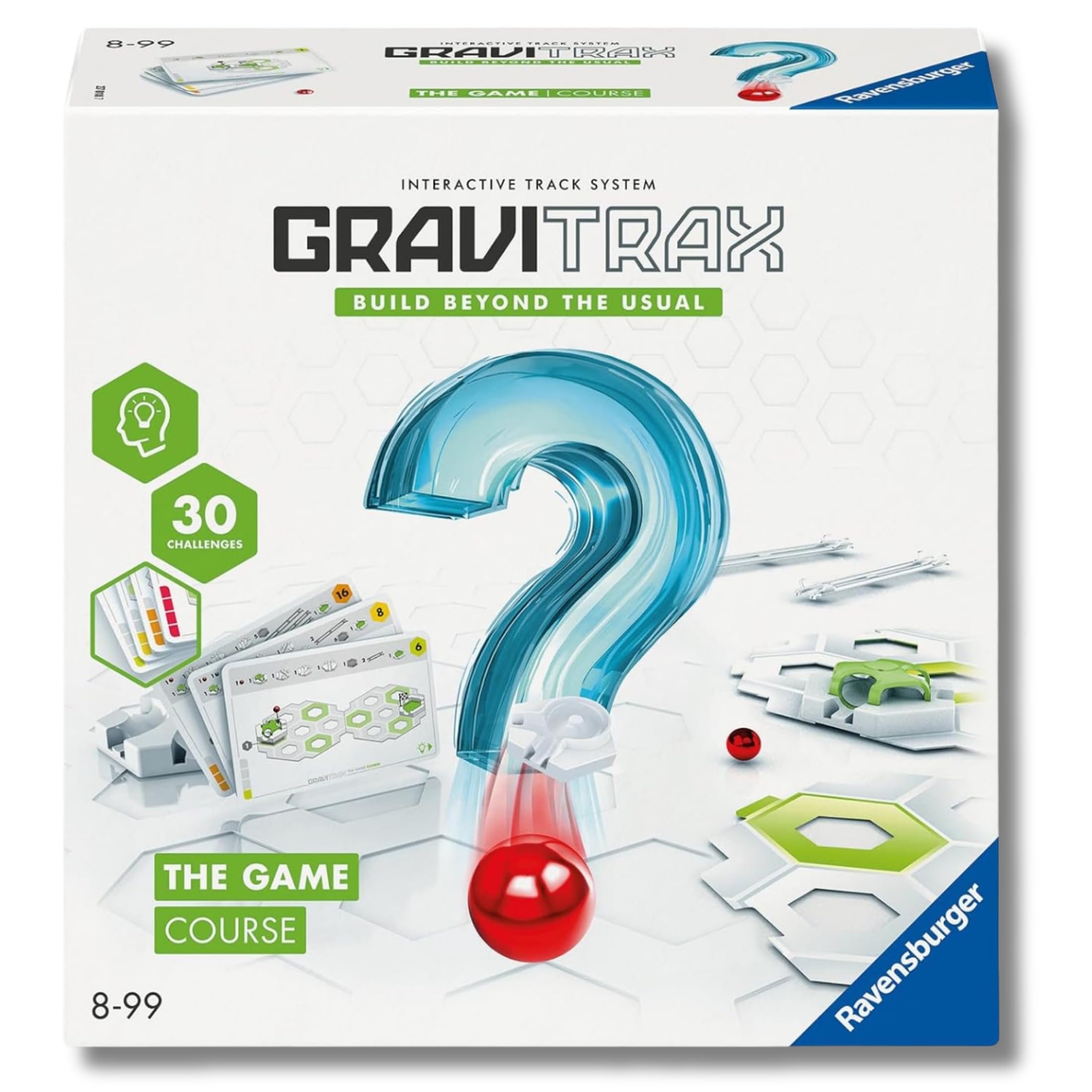 Ravensburger - GraviTrax The Game Course, Pista biglie 29 pezzi, Gioco di logica, 30 carte sfida multilivello, Costruire circuiti, Rompicapo STEM 8+ anni e adulti, Compatibile con tutti i GraviTrax