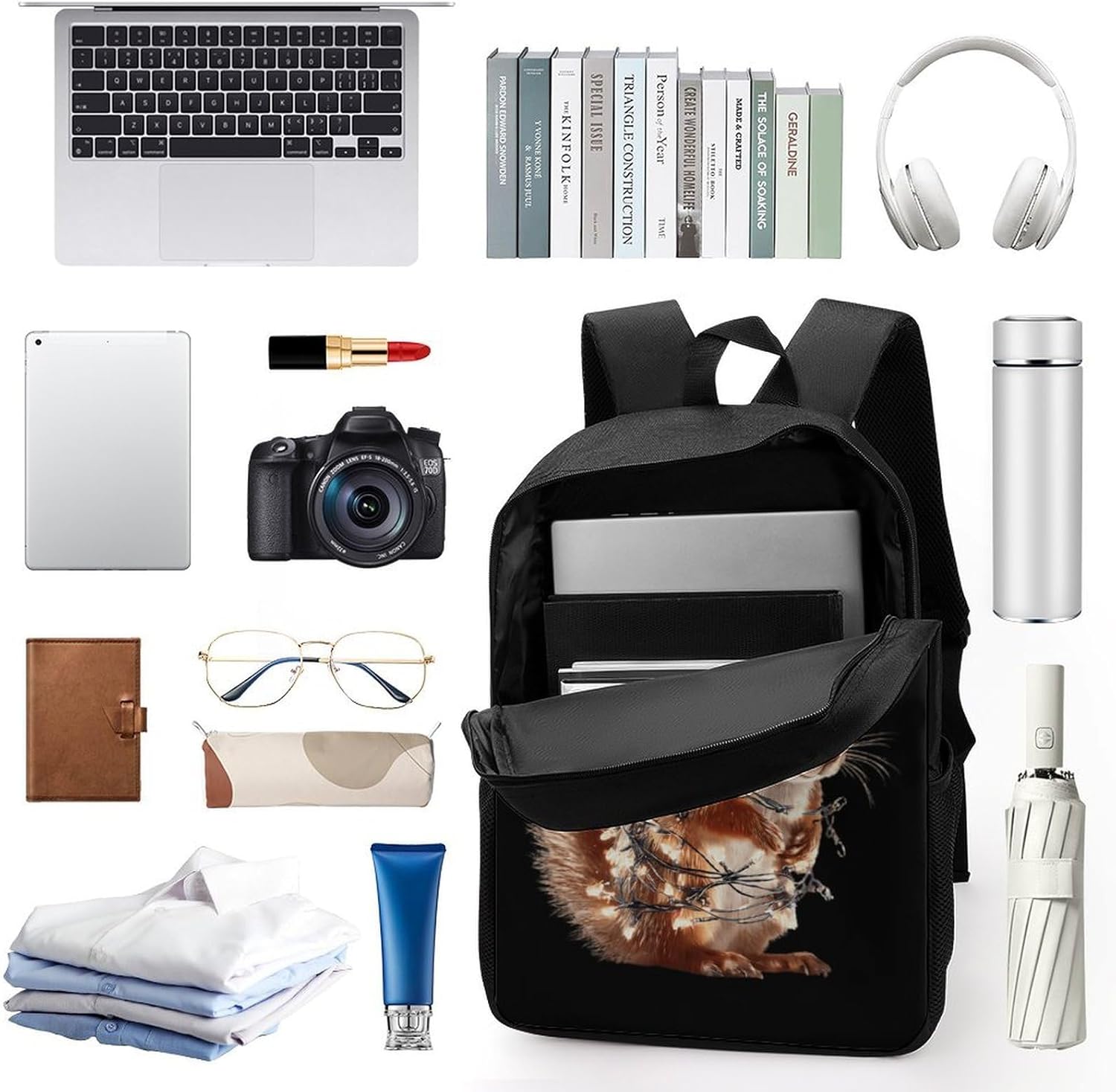 Christmas Squirrel Travel Backpack 17 Inch Casual Daypack Bag with Adjustable Shoulder Straps
