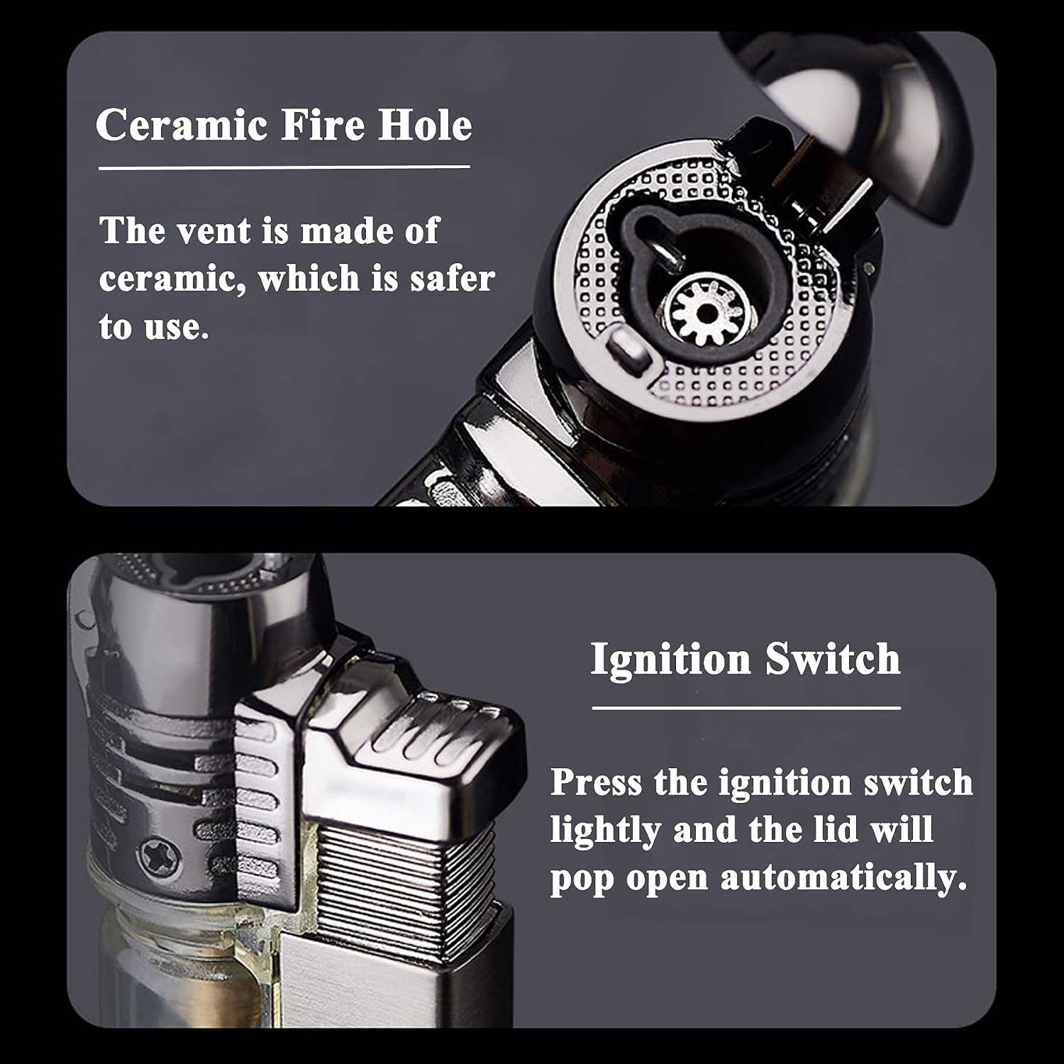 Firestyle Torch Lighters,Metal Butane Lighters with Key Ring and Visible Window,Windproof Refillable Lighter,Adjustable Jet Flame,2 Pack(Gas not Included) (Grey)