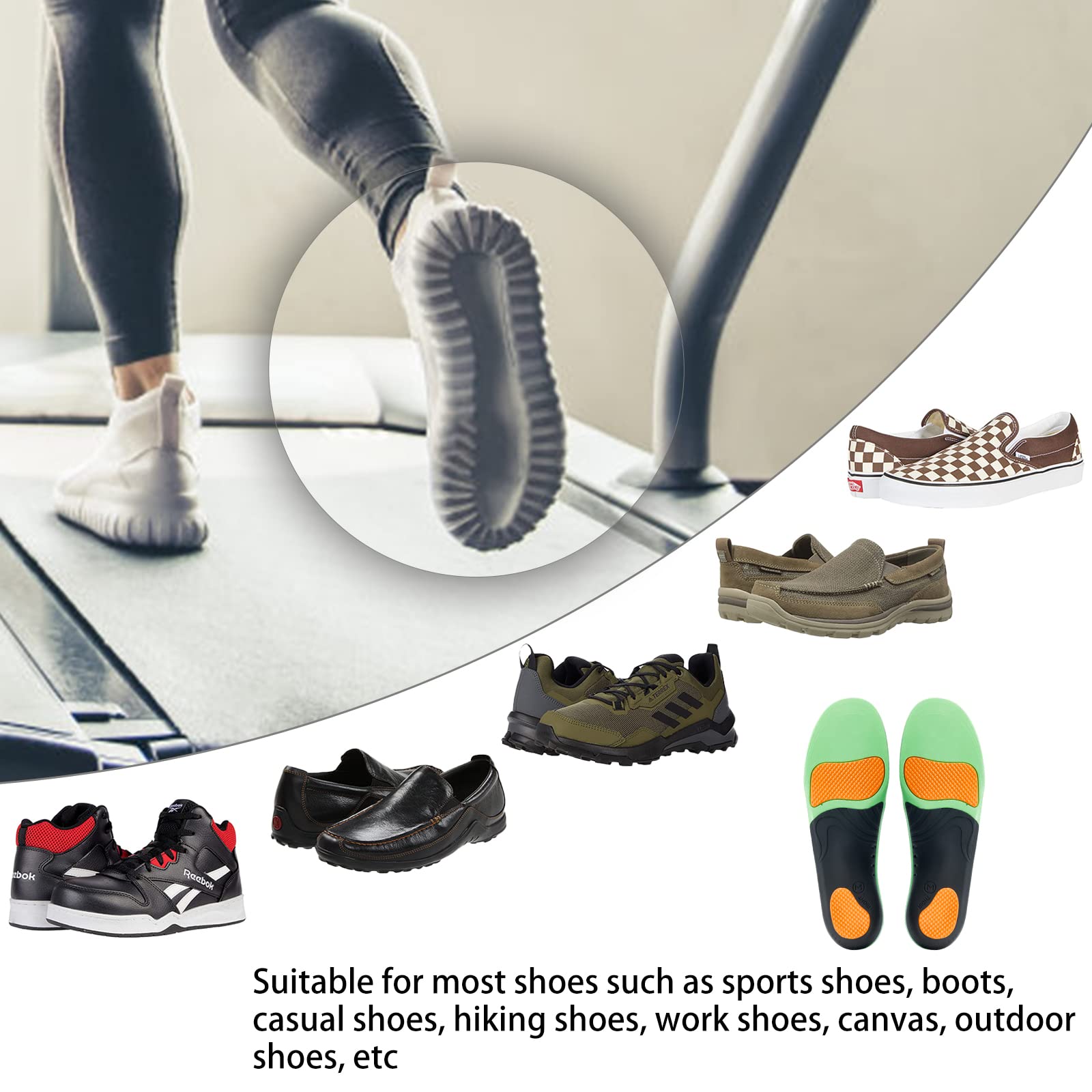 Plantillas de alivio de fascitis plantar (más de 220 libras) plantillas de soporte de arco para pies planos, plantillas de botas de trabajo, inserciones de soporte de arco de espuma viscoelástica para