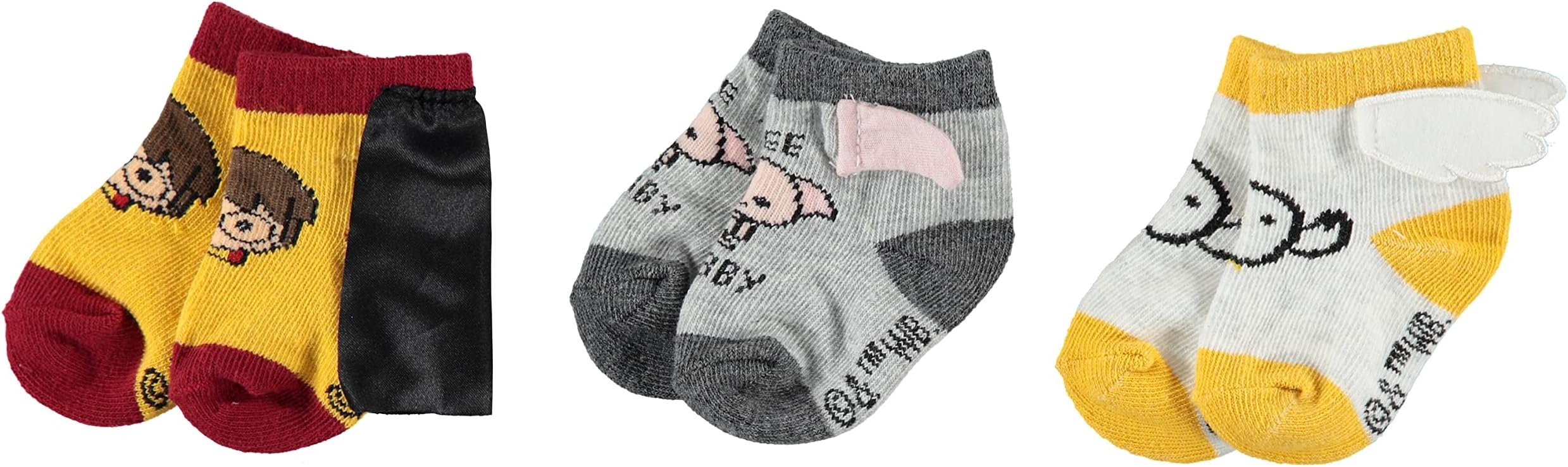 Harry PotterSet of 3 baby socks (0-12 months) - Baby booties for boys with cape, White, Grey, Orange, 0-12 meses