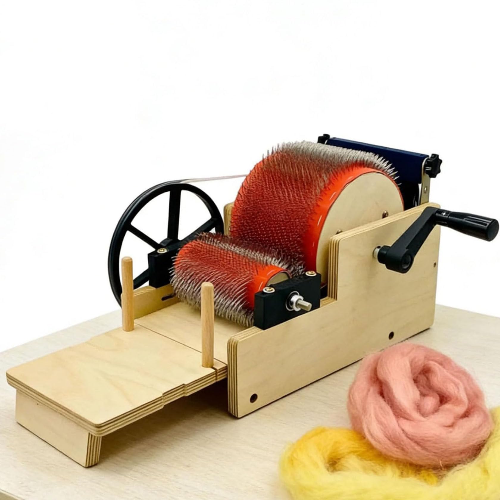 VitalisWorks 12/24cm Manual Wool Carding Machine, Drum Wool Carder With Wooden Frame, Fiber Carding Machine Color Mixing And Spinning, Diy Felt Craft Tool For Felt Natural (24cm)