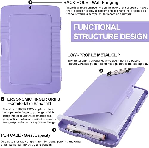 Miniatura 10 de HWPRATO Tableros de clip de 8.5 x 11 pulgadas con almacenamiento para portapapeles de enfermería con soporte para bolígrafos, portapapeles de