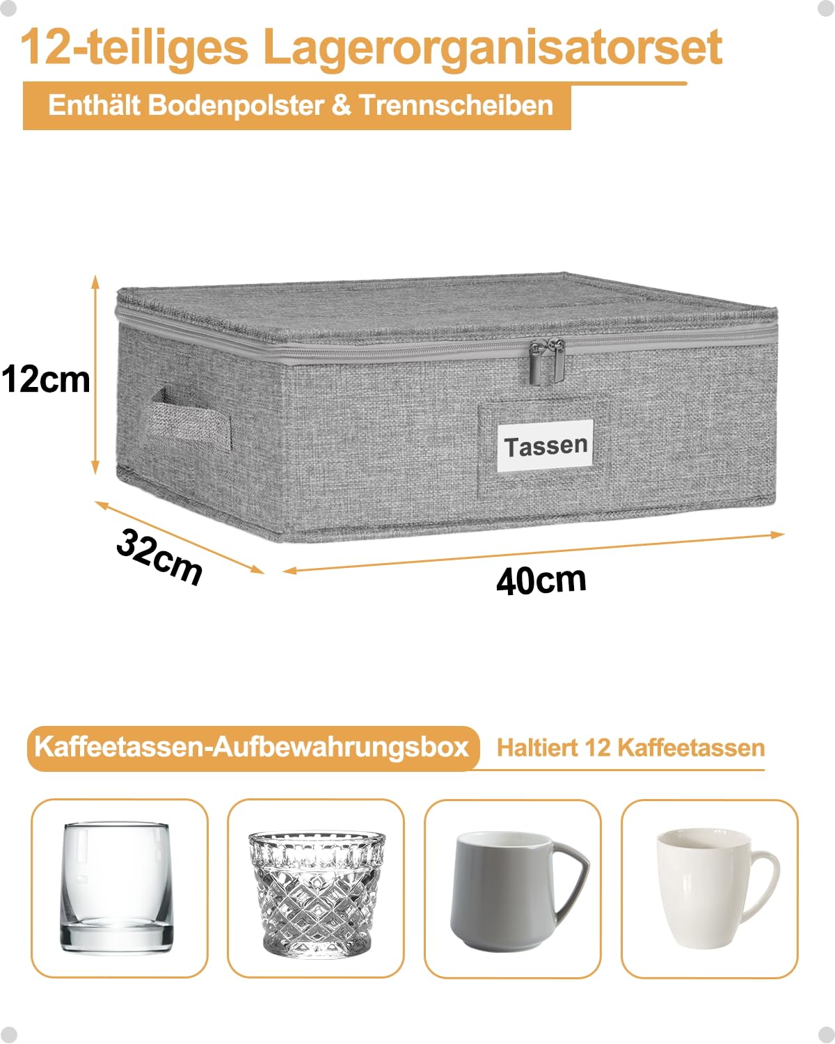 VERONLY Lot de 2 porte-tasses à café avec partition, rangement avec couvercle et poignées, boîte de rangement pliable pour 24 tasses à café, mug, tasses, empilables