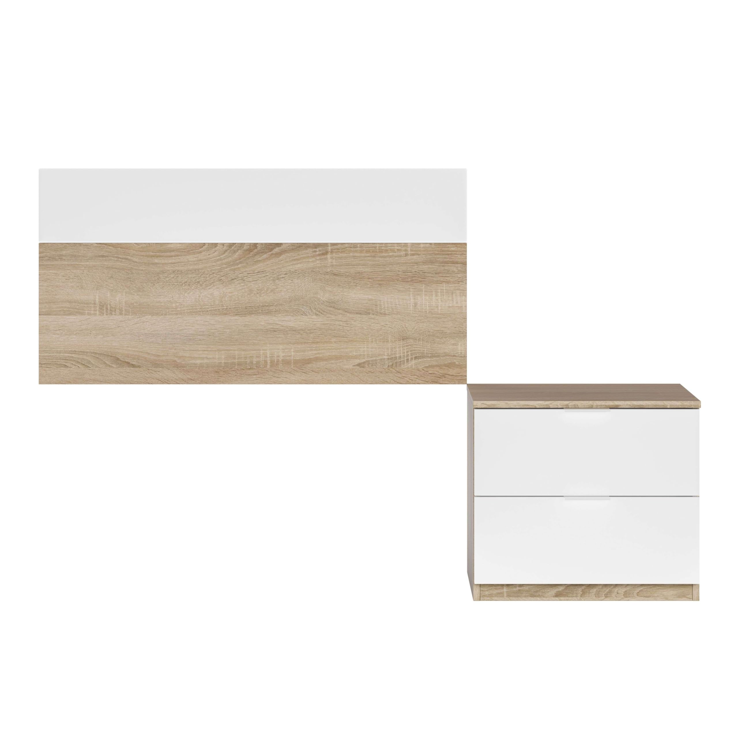 Miroytengo Conjunto Dormitorio Cabecero de Cama de 90 con Mesita Luca Color Blanco Mate y Roble Canadian