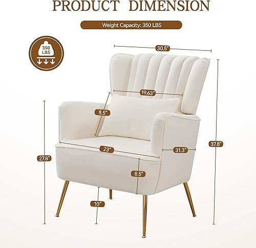 Miniatura 2 de Juego de 2 sillas decorativas de tela para sala de estar, sillas modernas de mediados de siglo con almohada y patas doradas, cojín de 8.5 pulgadas