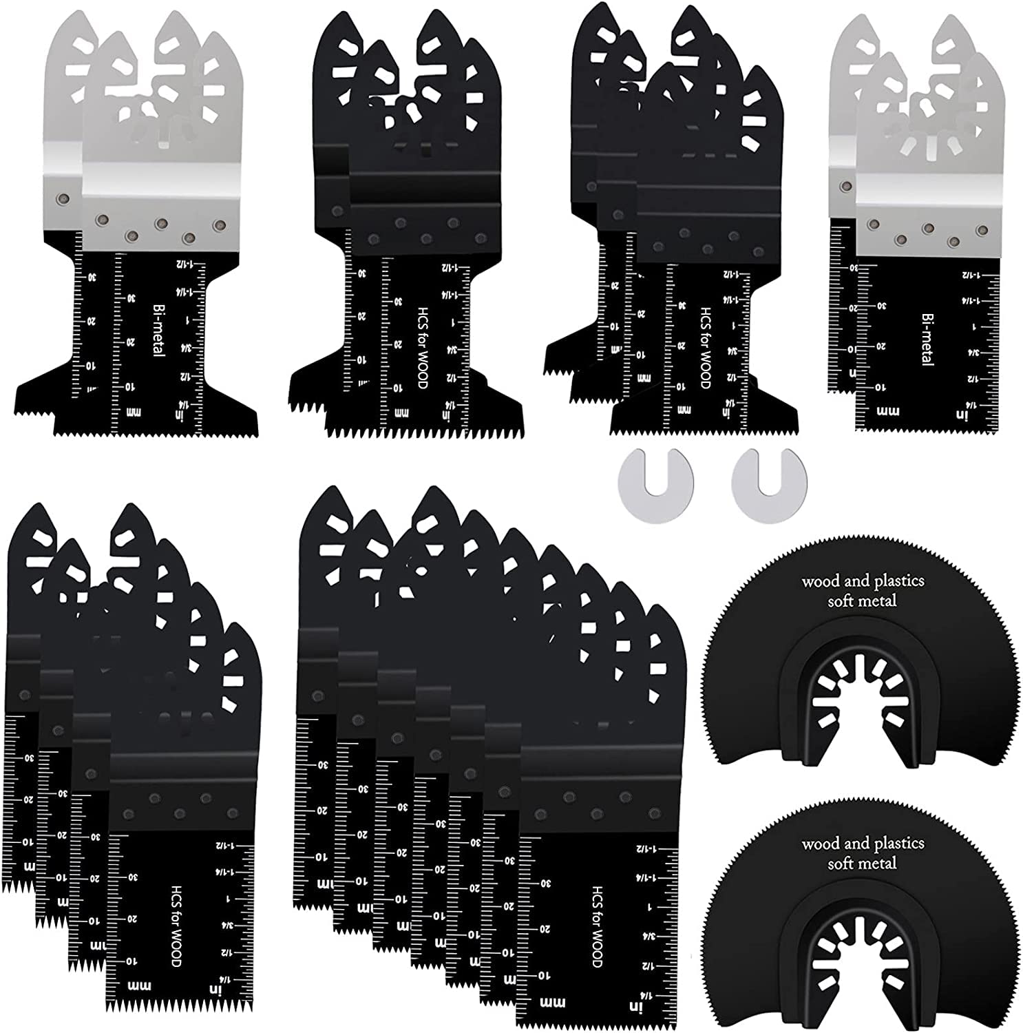 Multitool Blades, 24Pcs Professional Oscillating Saw Blades Kit for Wood Metal Plastic Quick Release Blades Power Multi Tool Accessories Universal fit for Most Oscillating Tools