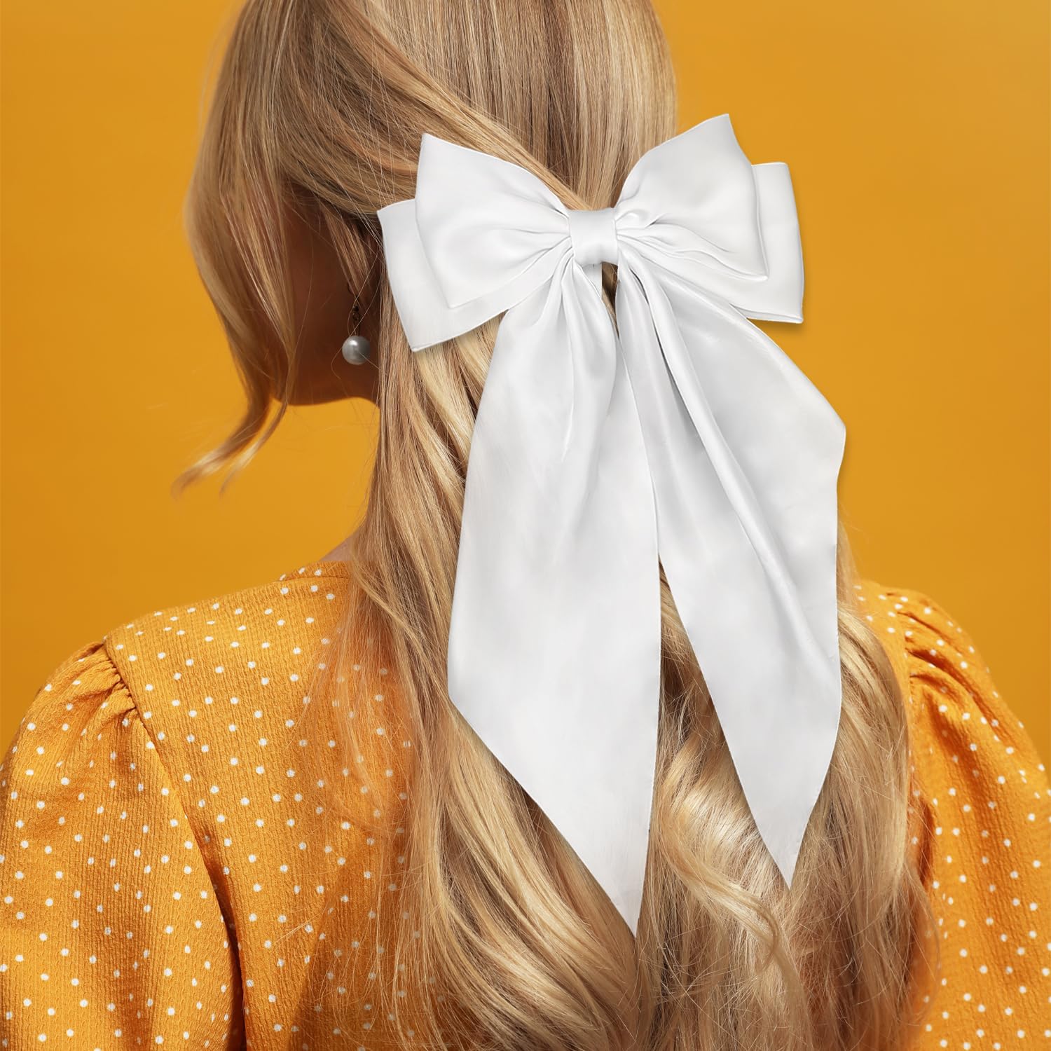 Hair Bow Clip Soft Satin Silky Bows for Women and Girls with Big Bowknot French Clips and Long Ribbon Barrettes - Image 3
