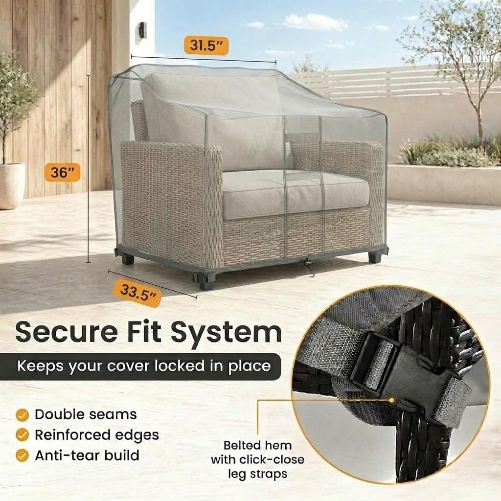 PANTHER Series - Patio Chair Cover - Heavy Duty Premium Outdoor Furniture Cover - Black,Standard