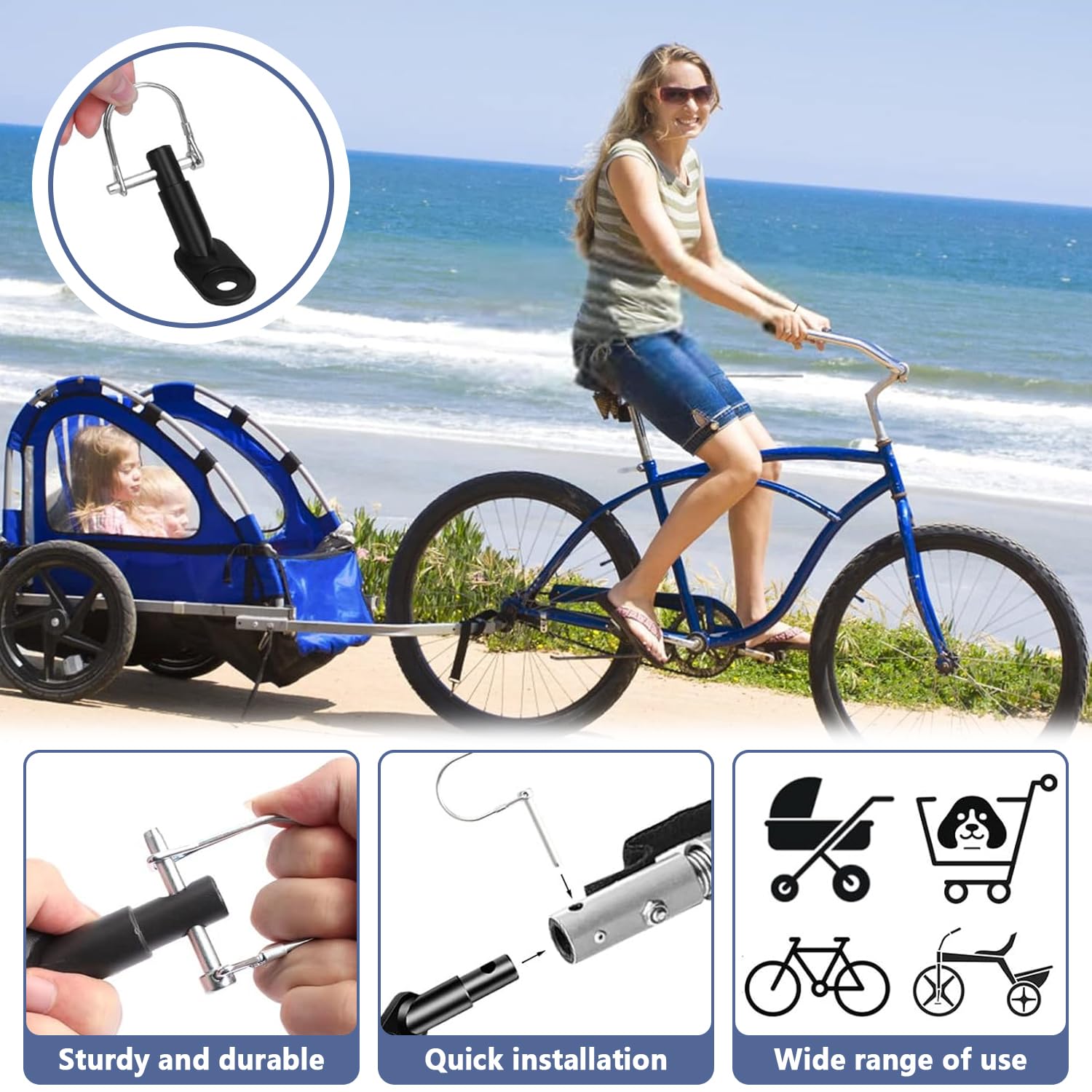 Connecteur de remorque de vélo 2 pièces, pour attelage de remorque enfant et chien