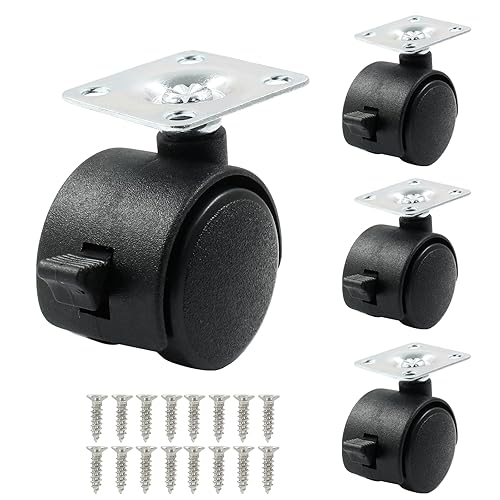 4 ruedas giratorias de 1 pulgada, ruedas giratorias de nailon negro con freno, ruedas giratorias de alta resistencia para muebles, carro, gabinete,