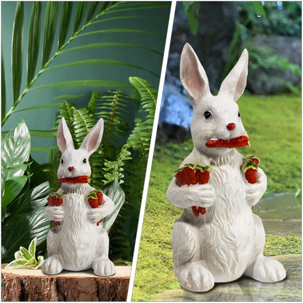 Mikikit Statue de Lapin Résine avec Carottes Sculpture Animal Décorative pour Jardin et Balcon Figurine de Lapin Adorable pour Décoration de Pâques et Intérieur