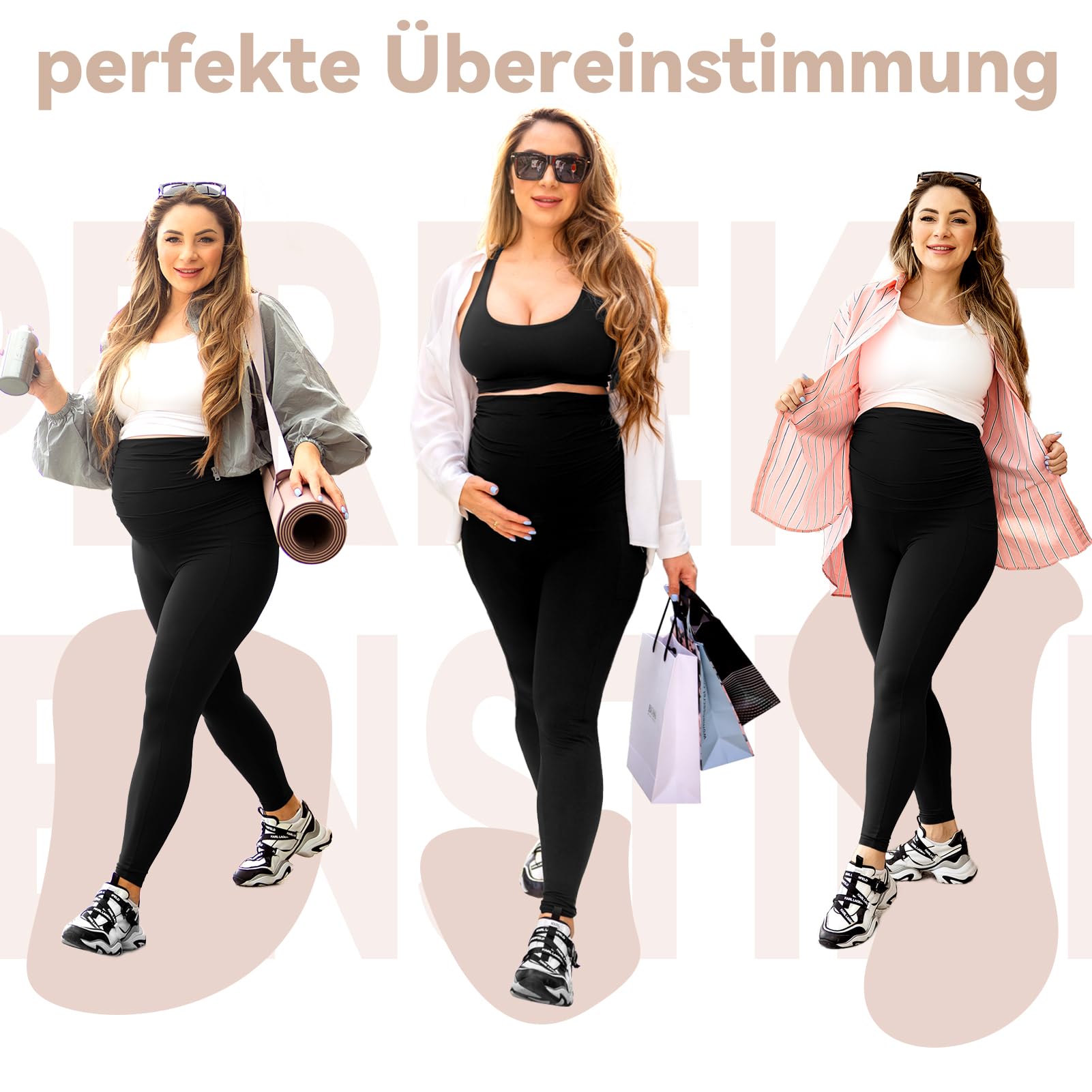 Walifrey Women's Maternity Leggings with Pockets，High Waist Opaque Comfortable Pregnancy Black Leggings — view 6