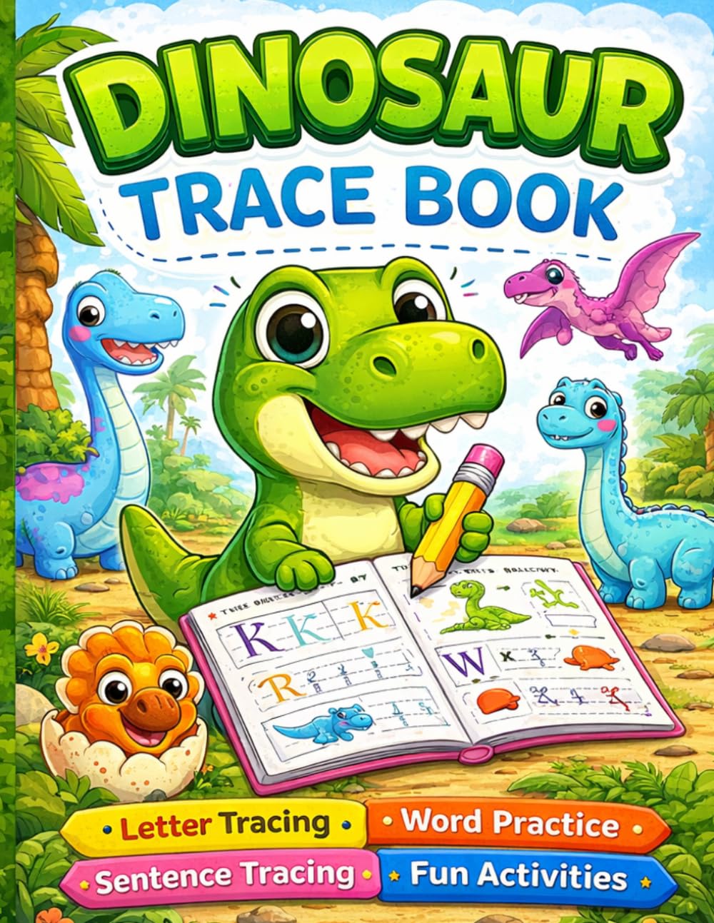 Dinosaur Trace Book for Kids Ages 3–5: Letter Tracing A–Z, Word Practice, Sentence Tracing, Line & Shape Activities with Cute Dinosaurs (Little Dino Coloring Adventures)