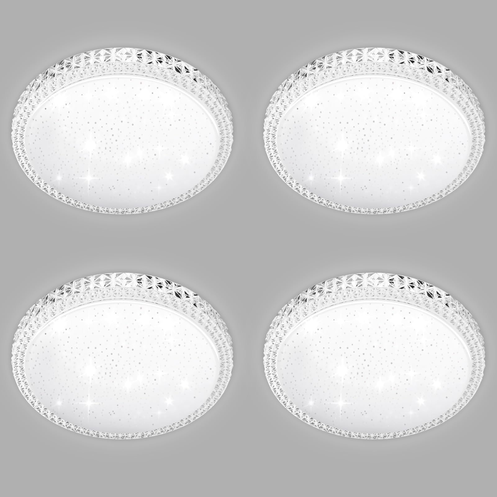 4-Pack 18W LED Ceiling Lights, 6500K Round Bathroom Lights, 1250LM Flush Ceiling Light, 180 degree lighting, size 29*7.2cm, Acrylic starlight lampshade, ceiling light for Home, living room, bedroom