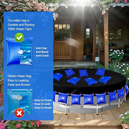 Miniatura 4 de ClawsCover Bolsa de agua colgante para cubierta de piscina, paquete de 16 bolsas de peso de PVC de 0.016 in más gruesas, 100% a prueba de fugas,