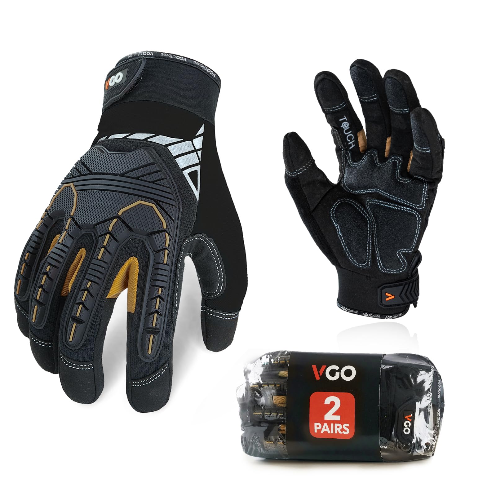 Vgo... 2 Paare Winter Mechaniker Arbeitshandschuhe, 32°F/0℃ kältefest, wasserdicht, stoßfest, strapazierfähig, Anti-Vibration (SL8849FW)