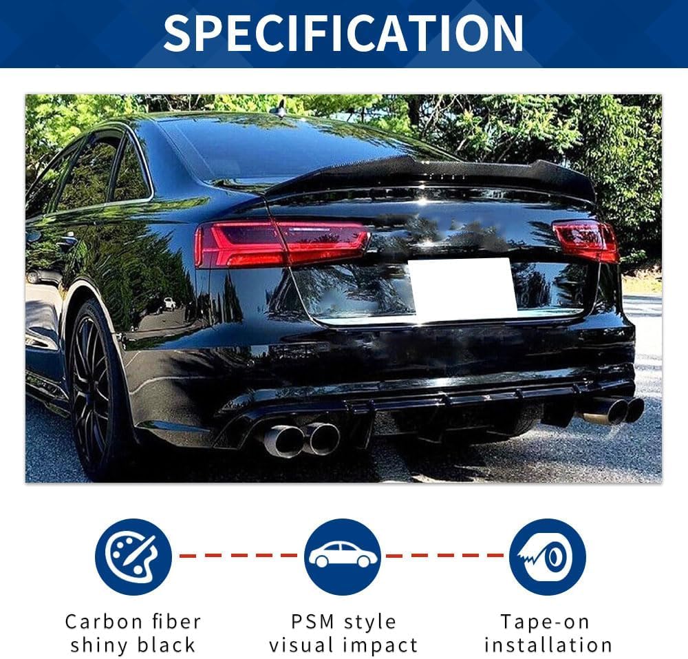 Real Carbon Fiber C7 Spoiler PSM-Style Compatible with (2013-2018) Audi A6 S6 C7 4-Door Sedan
