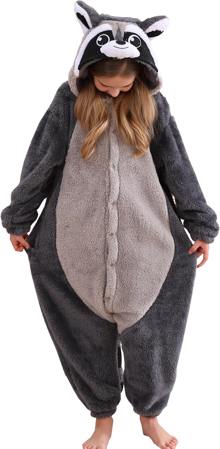 ATOZ Unisex Children Animal Grey Raccoon Onesie, Halloween Costume Pajamas Christmas Cosplay Sleepwear For Boys Girls