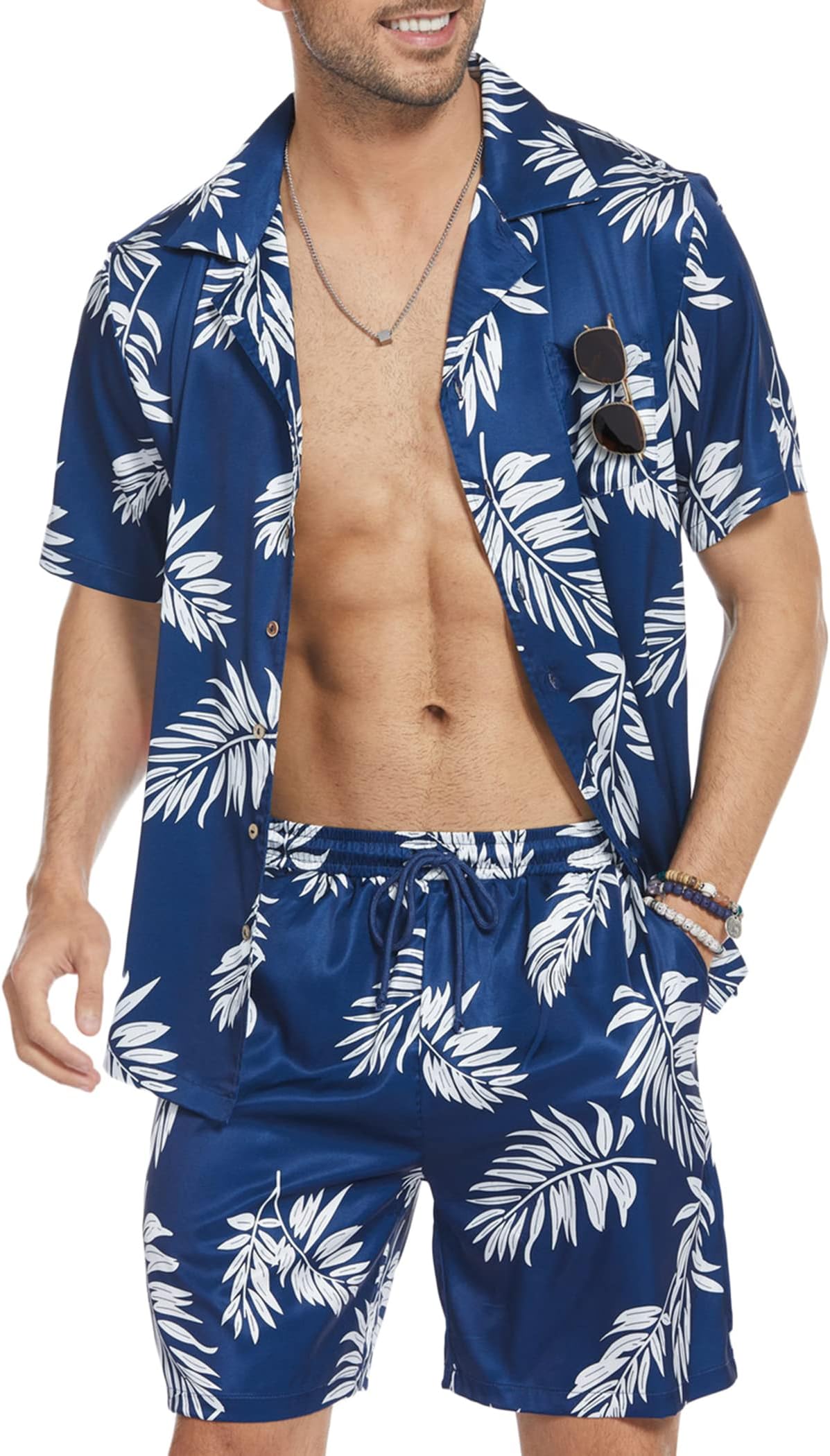 COOFANDYMens Hawaiian Shirt and Shorts Set 2 Piece Vacation Outfits Floral Button Down Shirt