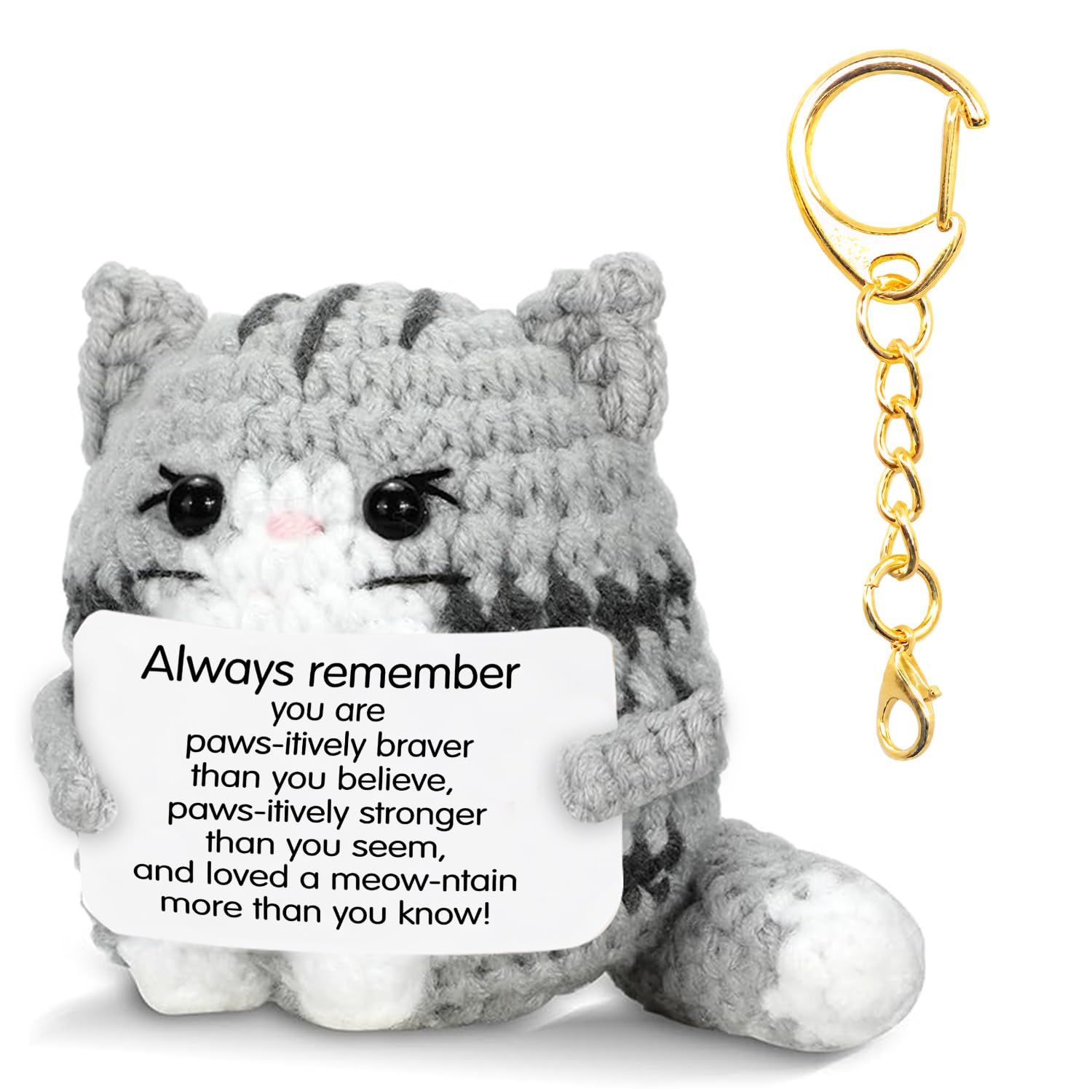 MJSXY Crochet Cat, Positive Handmade Animals, Crochet Graduation Gift, Handmade Cats Decorations for Family Women Men Worker Friends Teen, Mini Funny