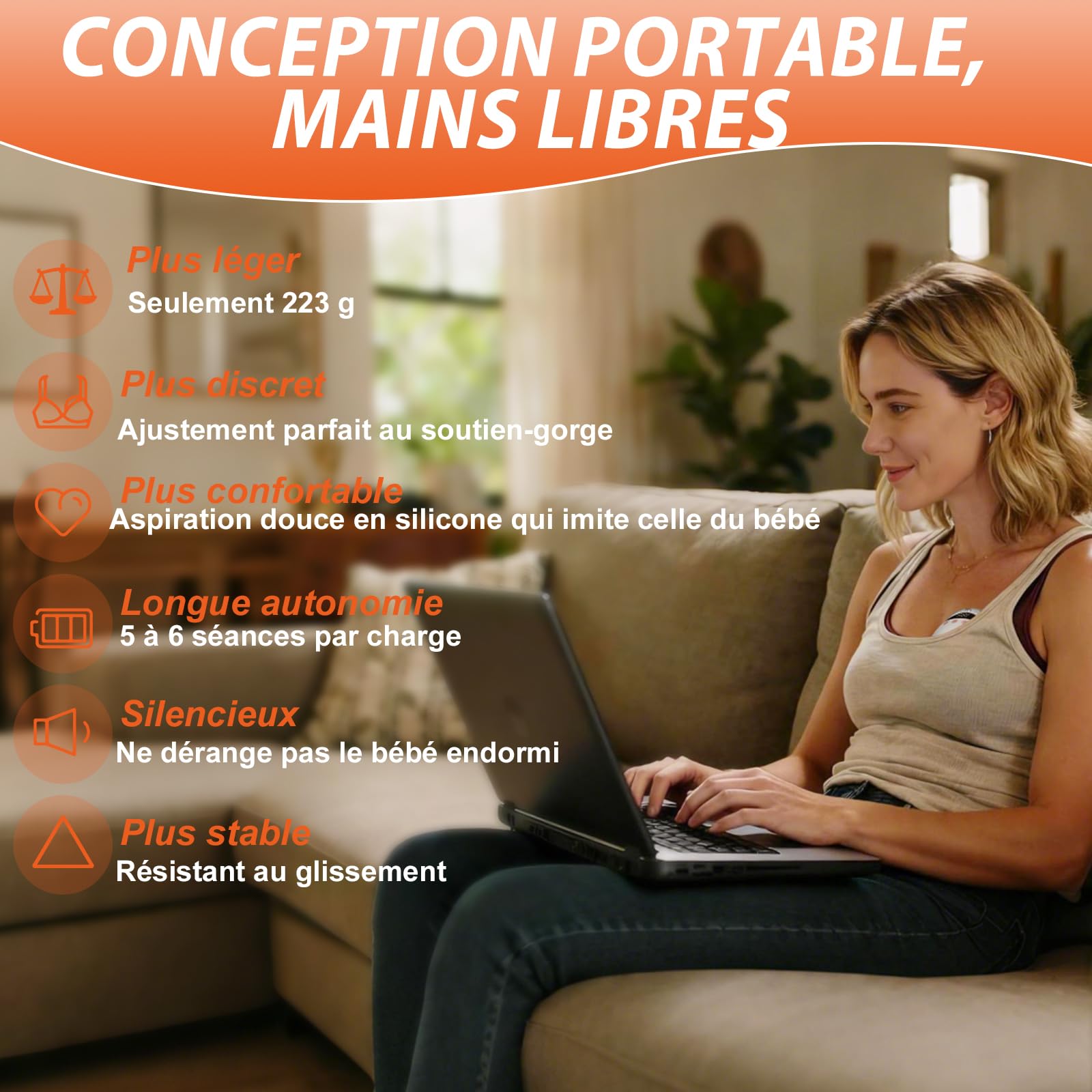 FUNYKICH Tire-Lait Électrique Portable Mains Libres à Porter, 4 Modes&12 Niveaux Réglables Avec 4 Taille d'Émbouts (24/21/19/17mm) pour la nuit et le bureau,Léger (223g),Écran LED (150-180 Min) 2PCS