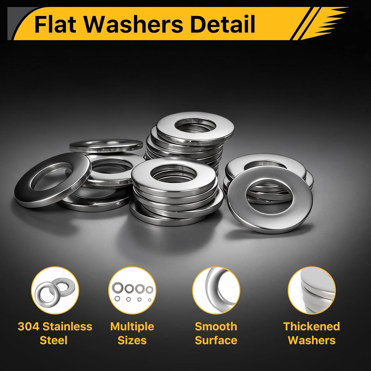 600PCS Flat Washers Assortment Kit, 304 Stainless Steel Metal Washers, 7 Sizes (M3 M4 M5 M6 M8 M10 M12) Washers for Screws and Bolts, Automotive Industrial Home Use