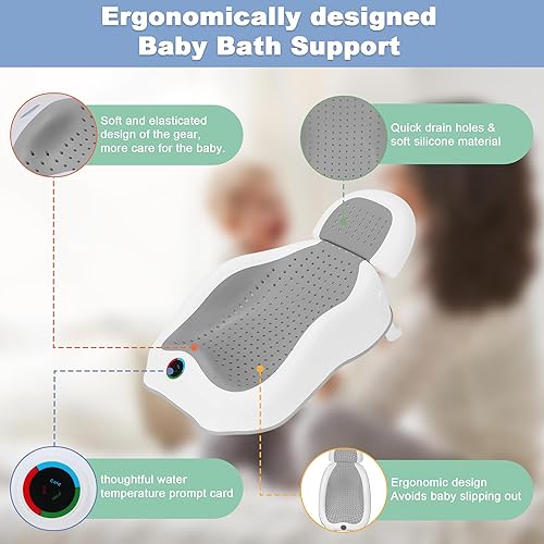 Miniatura 5 de Soporte de baño para bebé, ideal para bebés de menos de 6 meses de edad, con termómetro ajustable para bañera para recién nacidos, bañeras para
