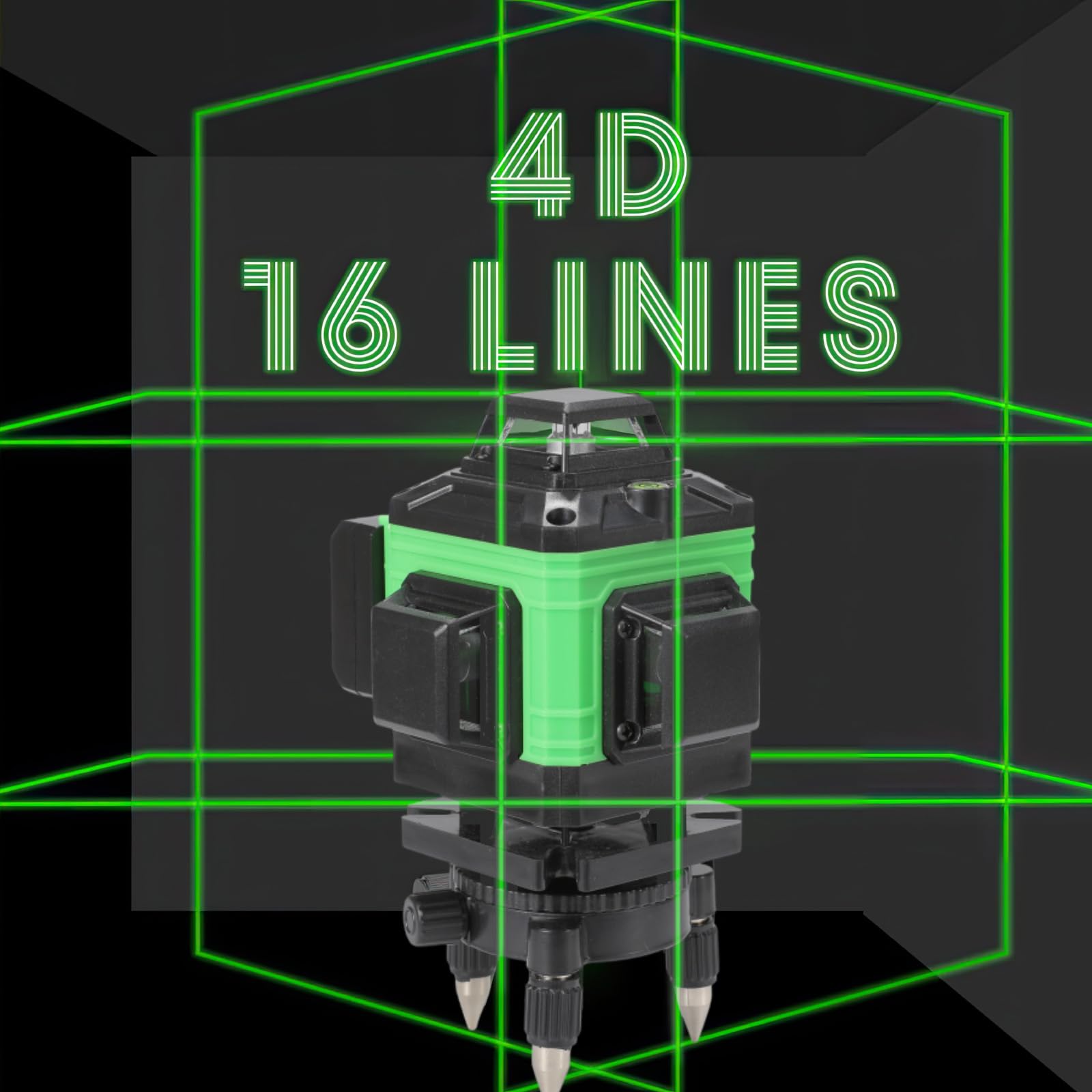 Niveau Laser 360 Autonivelant, Lazer Niveaux Vert 4 x 360°, Niveau laser 4D 16 lignes Auto-nivelant, Laser Chantier, IP54 Waterproof, avec 2 * 2600 mAh Batteries et Télécommande (avec Trépied)