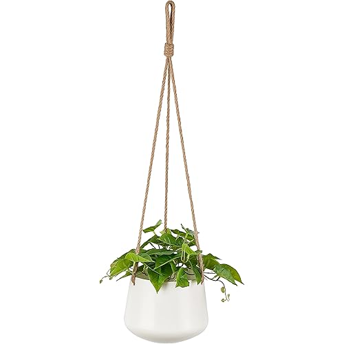 Mkono Fake Hanging Plant with Ceramic Pot, Artificial Plants for Home Decor Indoor Hanging Planter with Fake Pothos Greenery Faux Hanging Plant for Bedroom Bathroom Kitchen Office Decor