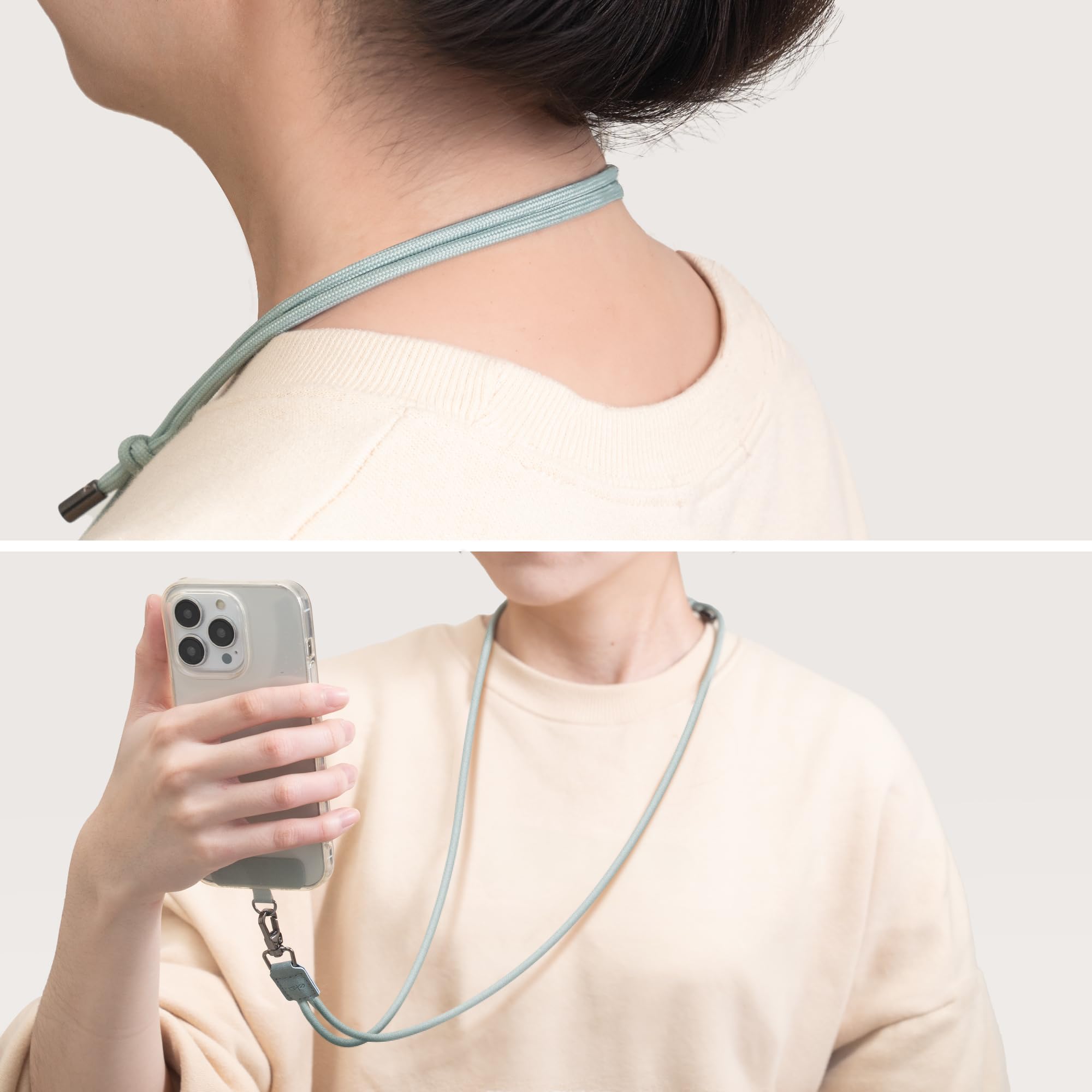 EKAX Confezione da 2 cinghie per telefono a tracolla e da collo, personalizzabili, con linguetta rimovibile da 0,5 mm, supporto per le mani libere per custodie del telefono (rosa rosa + grigio cenere)