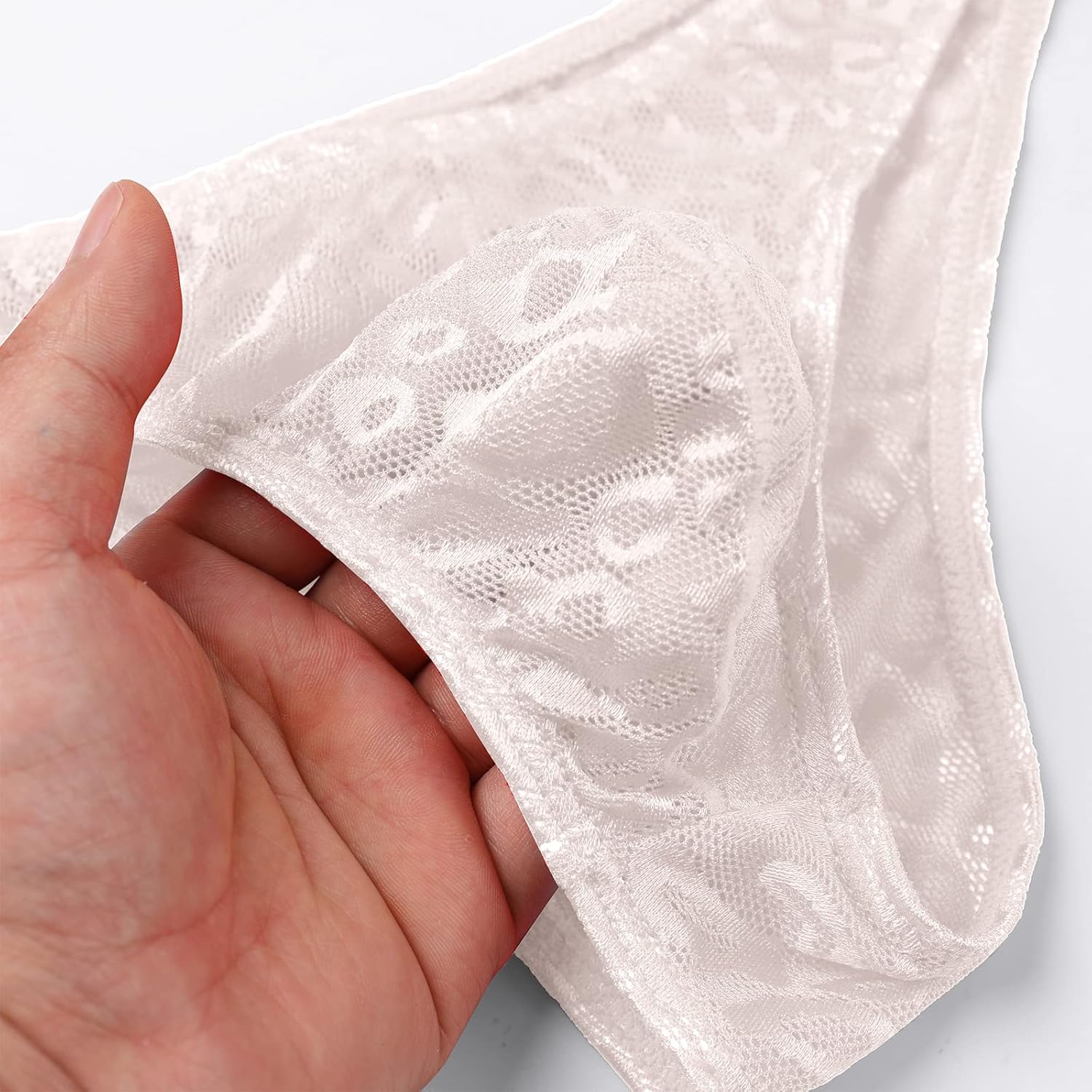 IBAKOM Men's Lace Panties Floral Sheer Pouch Mesh Low Rise Bikini Briefs Sissy Crossdress Lingerie Underpants - Image 3