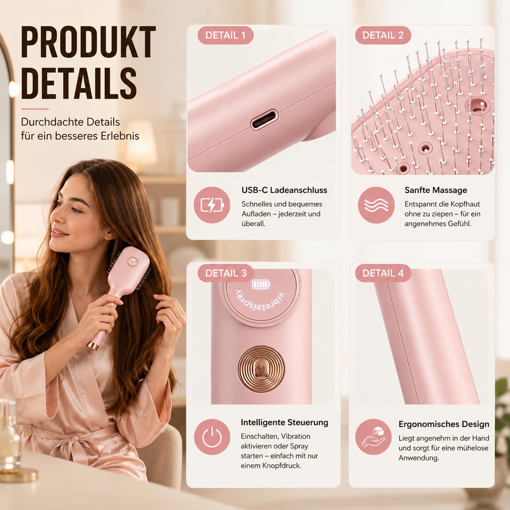 Electric Spray Air Cushion Massage Comb, 2026 NEU 3-In-1 Kopfhaut Massagebürste Elektrisch,Wiederaufladbar mit Wassernebelfunktion für Lockiges, Nasses und Trockenes Haar (Schwarz)