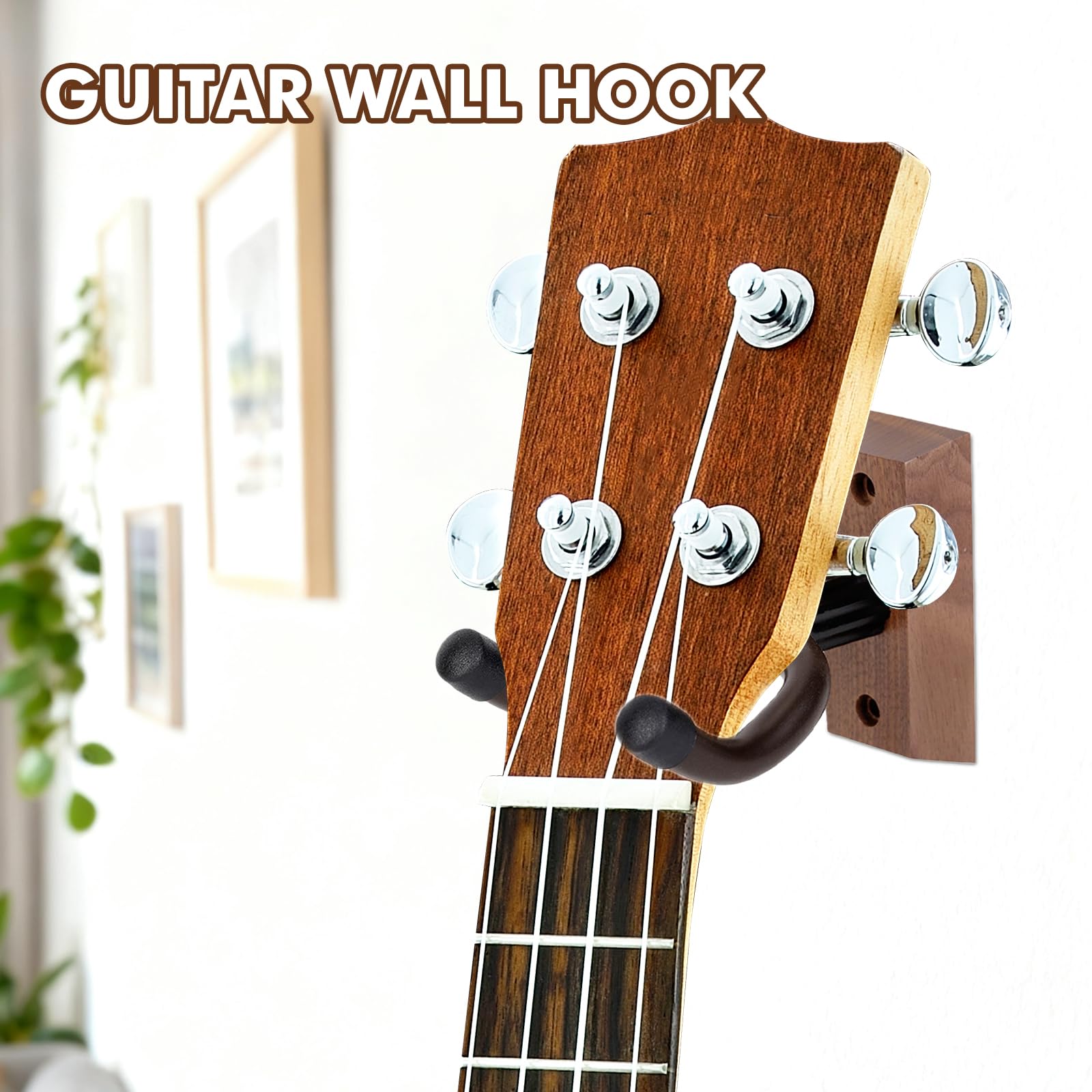 Uchwyt ścienny na gitarę z twardego drewna, 2 sztuki, drewno orzech włoski, uchwyt ścienny z wężem silikonowym i podstawą z twardego drewna, ukulele, uchwyt ścienny do gitary akustycznej