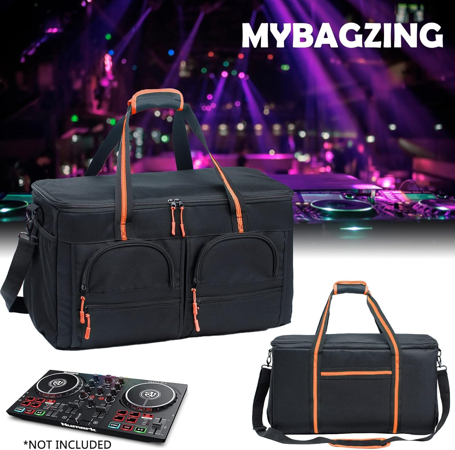 MYBAGZING Dj Bag for Equipment, Gig Bag for Musicians,Large Dj Cable File Bag, With Sponge Cases for Pioneer DDJ flx4 DDJ-400,DDJ-SB3 SB2,DDJ-RB,Numark Controller, Padded Dividers for DJ Accessories