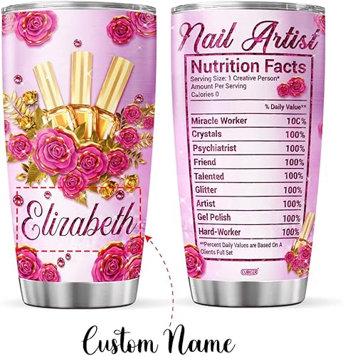 Miniatura 2 de Vaso de café personalizado para artistas de uñas, información nutricional, nombre personalizado, regalos de cumpleaños para mujeres, niñas, niños,