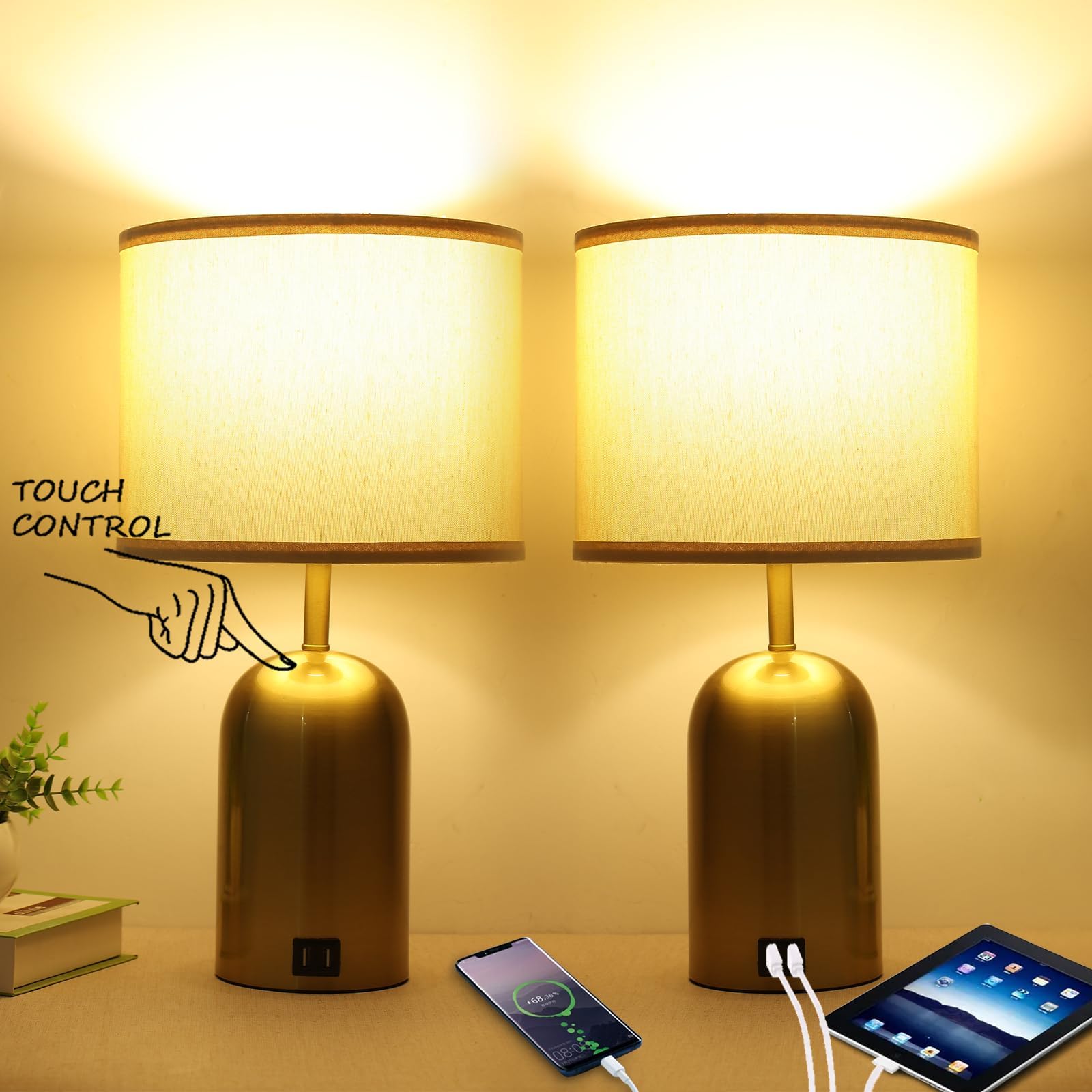 SUCICNISD Table Lamp Set of 2 Gold Touch Control Bedside