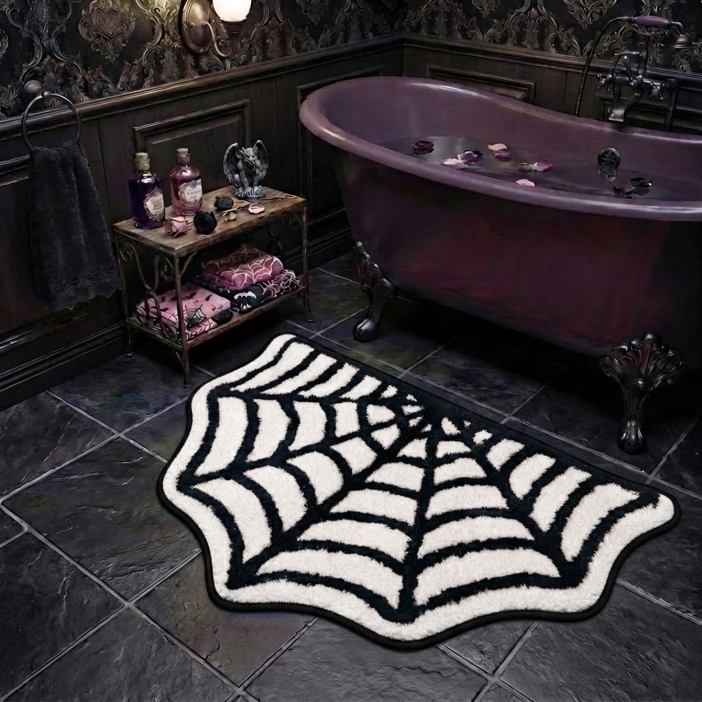 Casasphere Bathroom Rugs, Halloween Bath Mat Non-Slip Bath Rug Machine Washable Goth Rug, 31"×20" Small Area Rugs for Front Door Bedroom Kitchen (White)