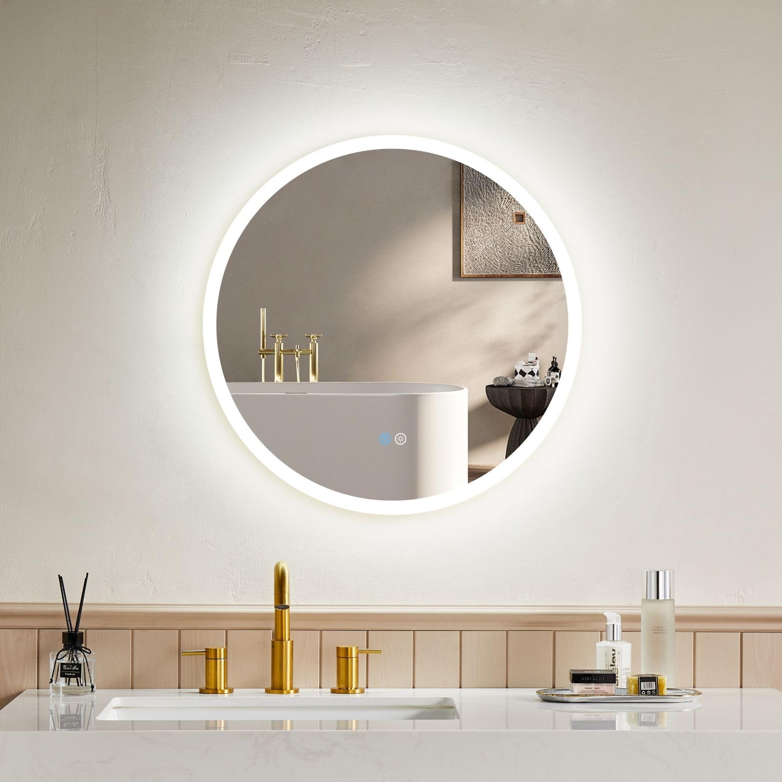 Specchio Bagno Rotondo 80cm Con Luce LED - Antiappannamento, 3 Colori Regolabili, Design Moderno