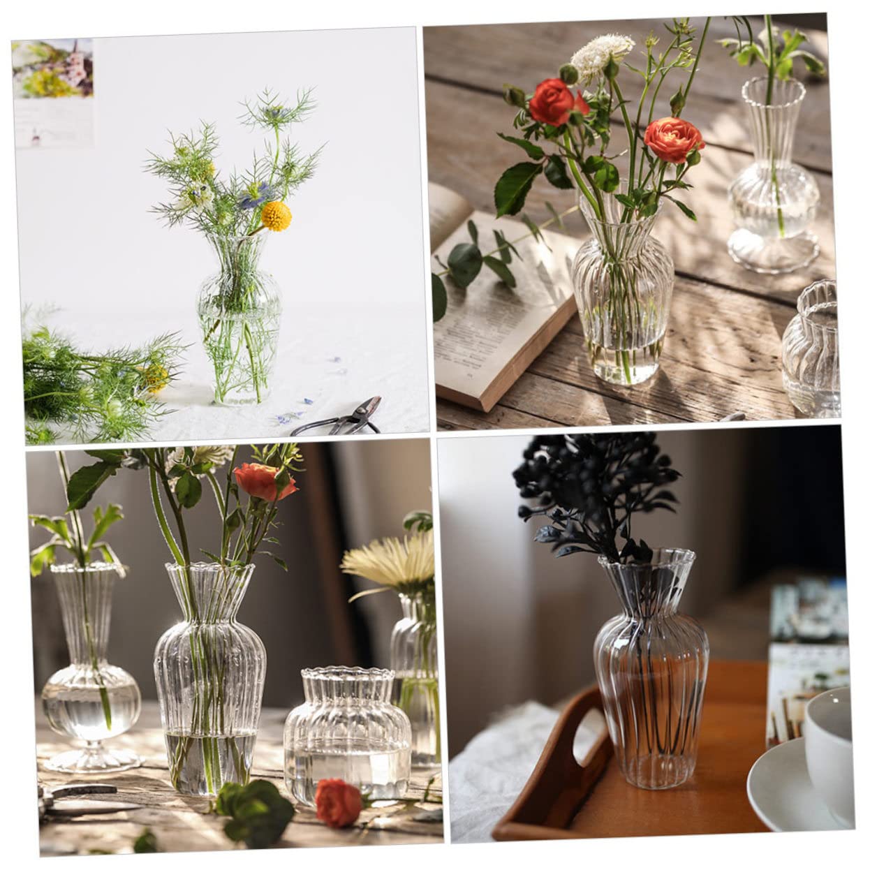 Amazon.co.jp: HOMOCONO シーシーストライプ模様のガラス製花瓶 卓上用