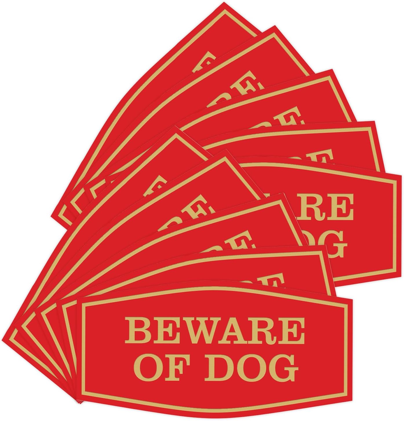 All Quality Fancy Beware of Dog Wall or Door Sign | Durable Material | Home Security Signs | Easy to Install (Red/Gold) - Large 10 Pack