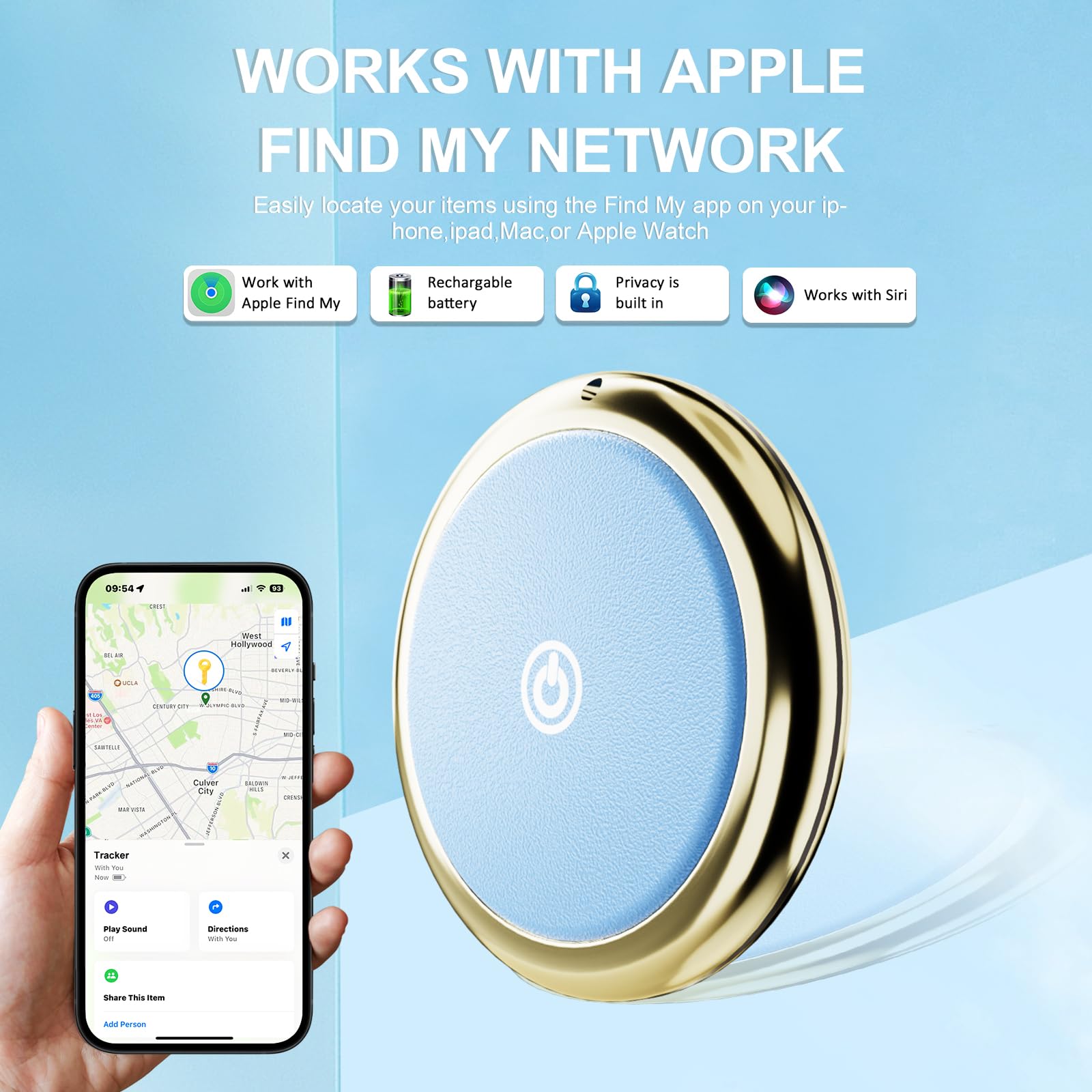Air Tracker tag Item Finders Tracker Work for Apple Find My (iOS Only) ?GPS Tracker Tag for Dogs,Cats, Luggage, Keys, Backpack, Satchel Etc (Blue, 1 Park)