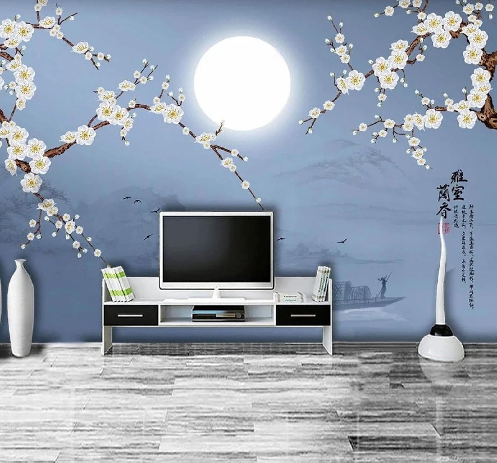 XLMING Classic Plum Blossoms Moon Landscapes Decorative 3D Wallpaper Luxury Home Dining Decor Paste Sofa Living Room The Wall for Bedroom Mural-150cm×105cm
