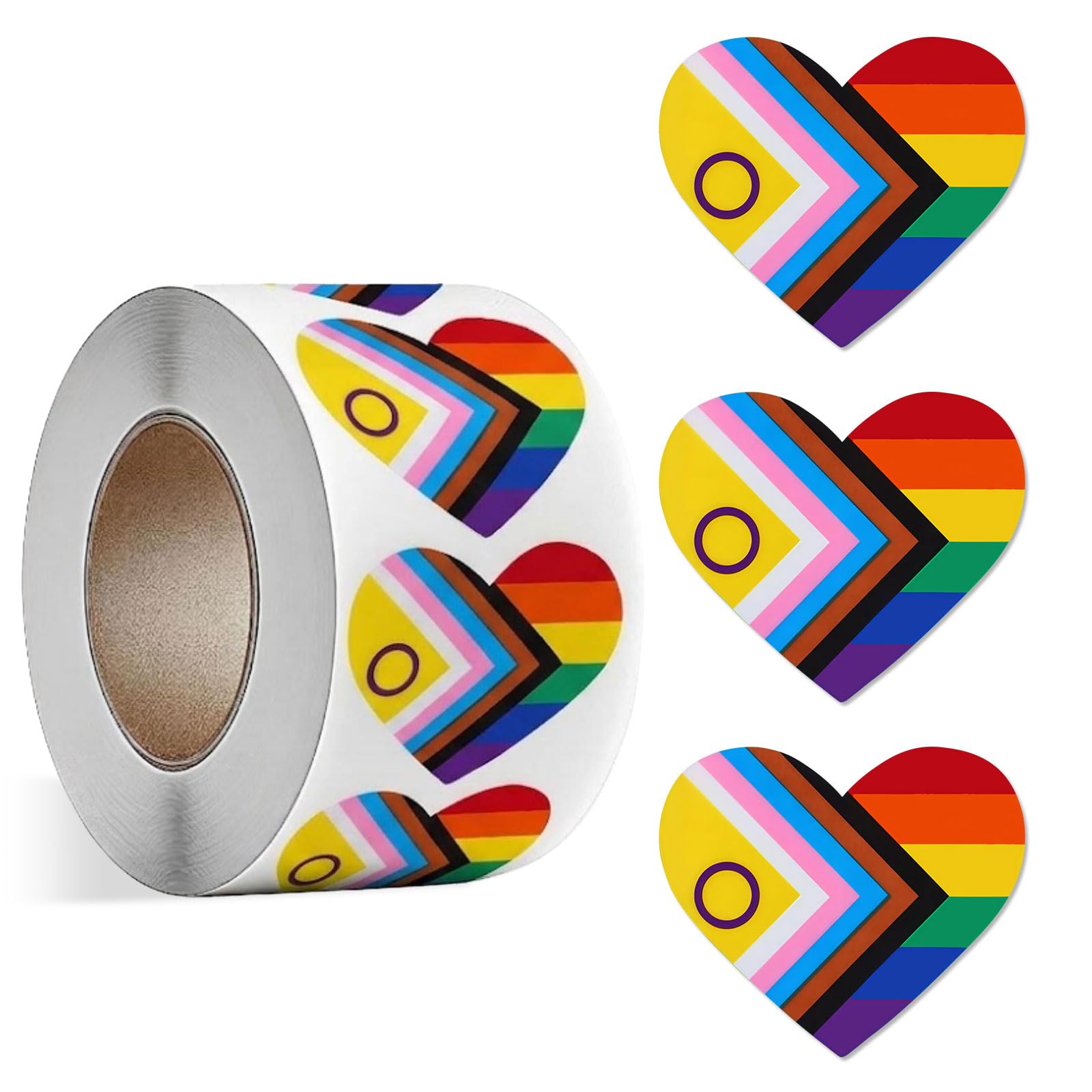500Pcs LGBTQ Pride Stickers, Rainbow Heart Stickers, Gay Pride Accessories, Progress Heart Sticker, Self-Adhesive Labels for LGBTQ Month Parades, Party Favours, Gift Wrap Tags, Festival Celebrations