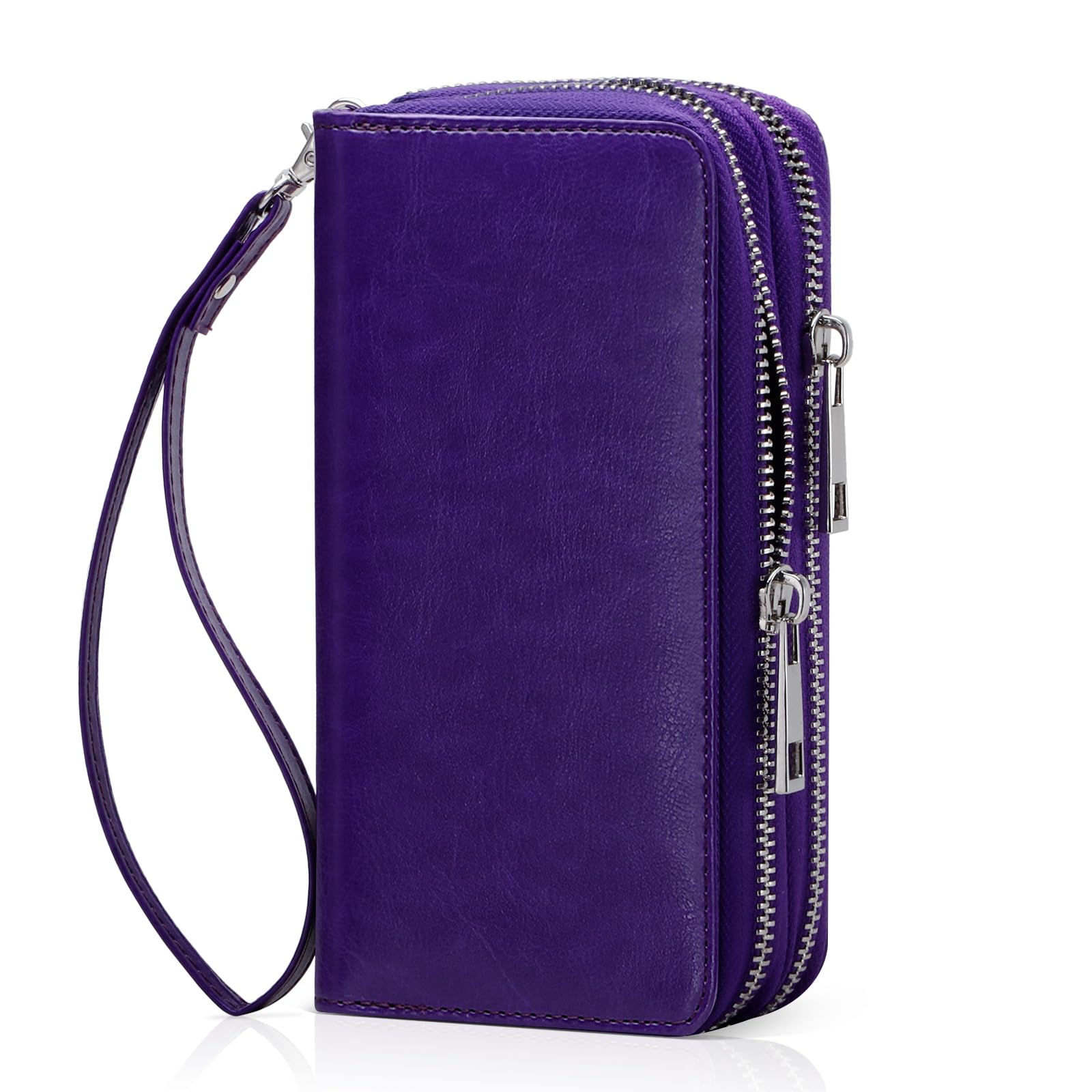Double Zipper Wallet for Woman Clutch Purse with Cell Phone Holder for Smartphone/Card/Coin/Cash