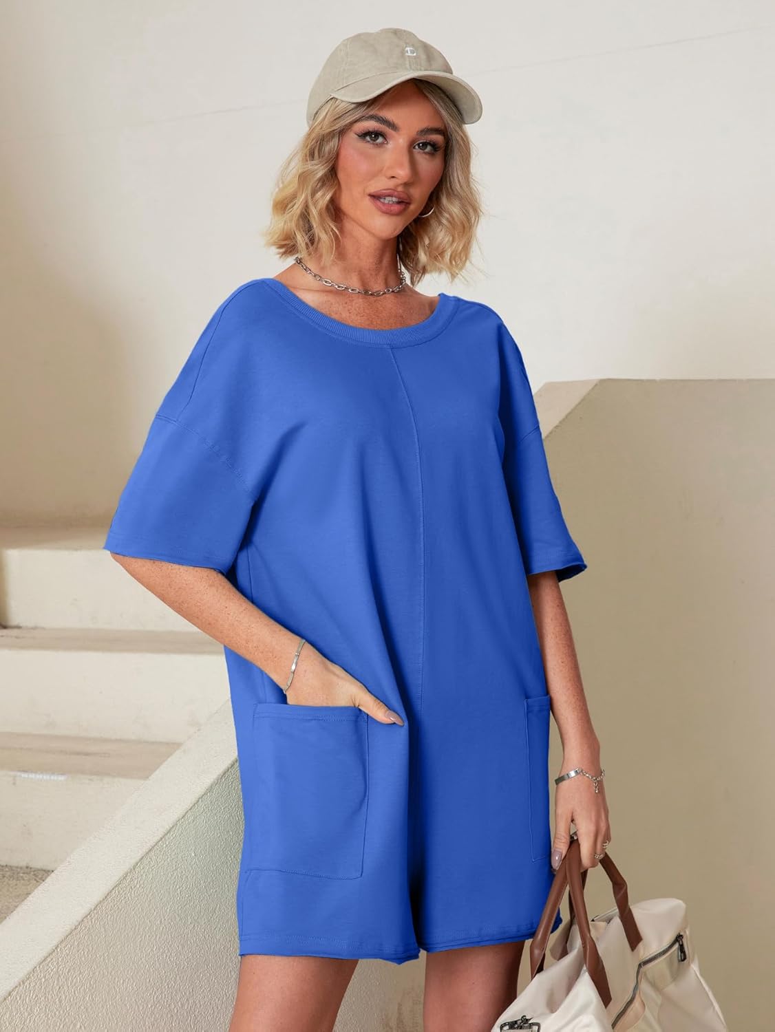 Glamaker Women's Summer Oversized Tee Romper Casual Workout Athletic Romper Onesie Backless Loose Shorts Jumpsuit Overalls - Image 4